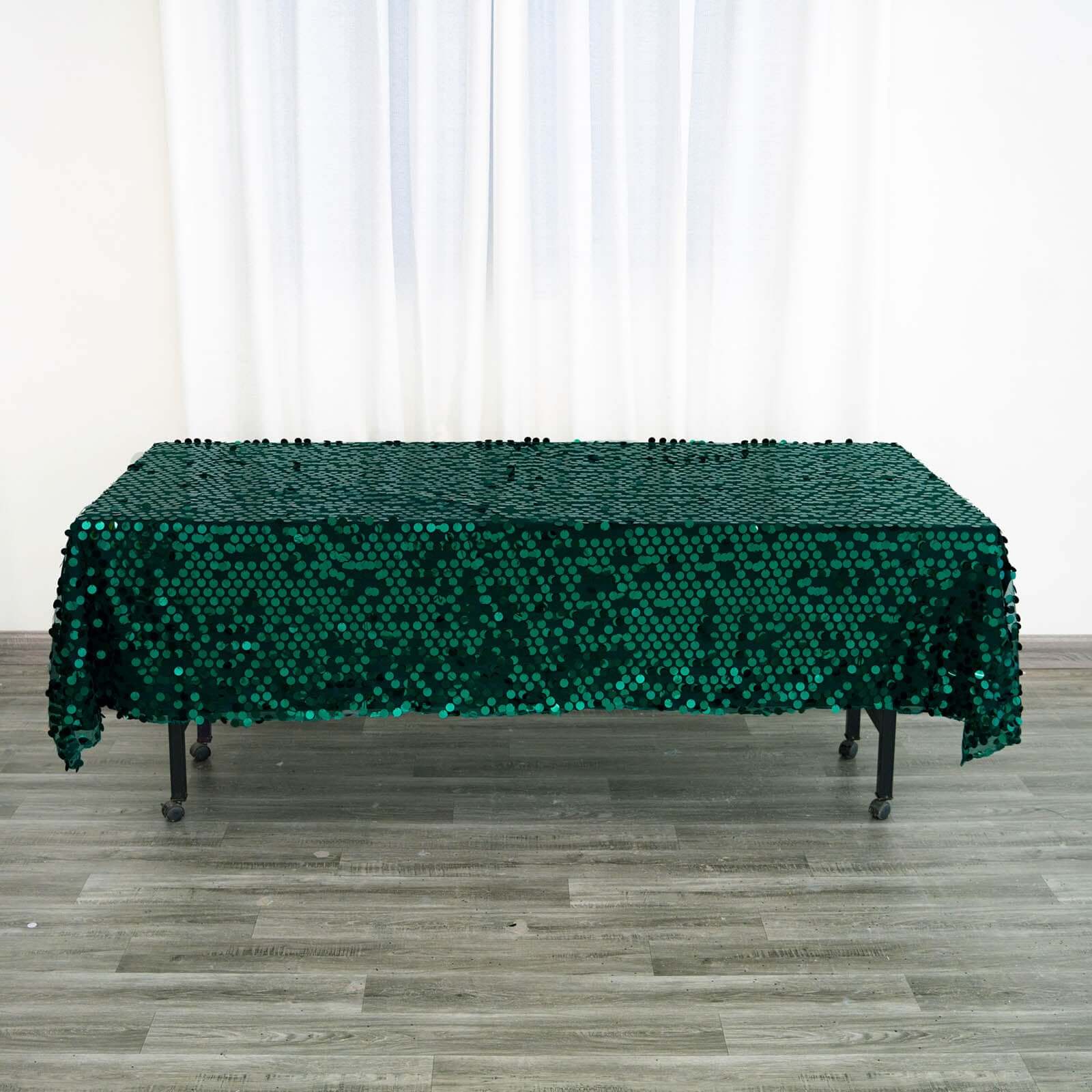 Sequin Rectangle Tablecloth 60"x102" Hunter Emerald Green with Big Payette Design - Shimmering Table Cover