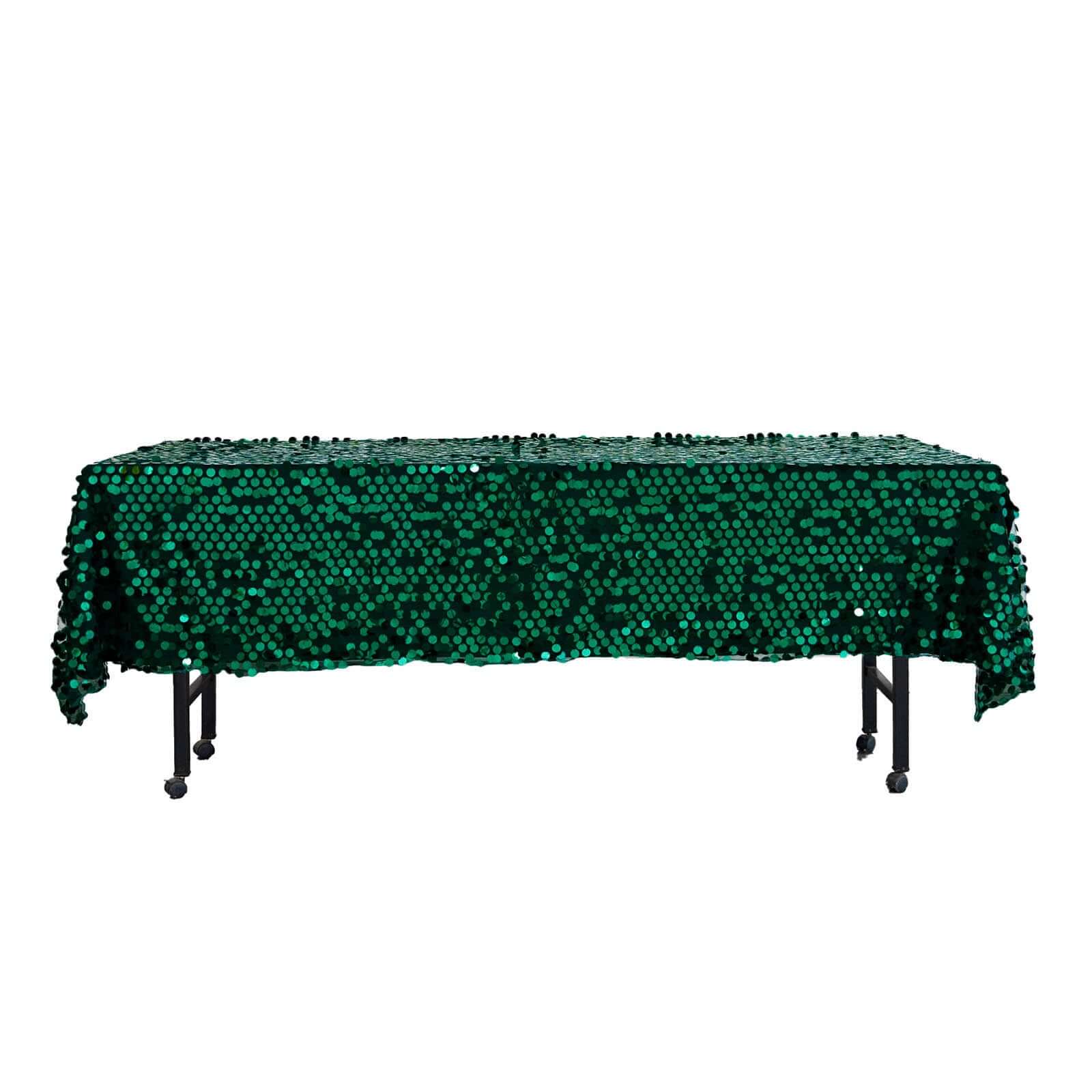 Sequin Rectangle Tablecloth 60"x102" Hunter Emerald Green with Big Payette Design - Shimmering Table Cover - Image 6