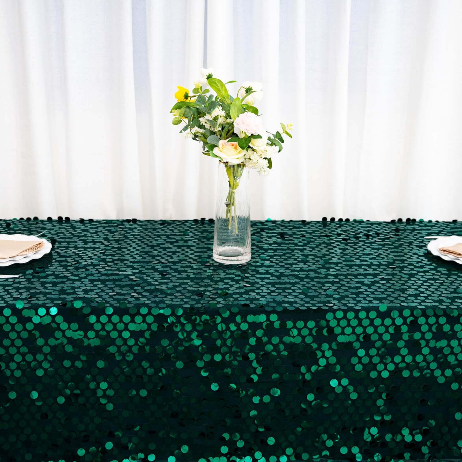 Sequin Rectangle Tablecloth 60"x102" Hunter Emerald Green with Big Payette Design - Shimmering Table Cover - Image 7