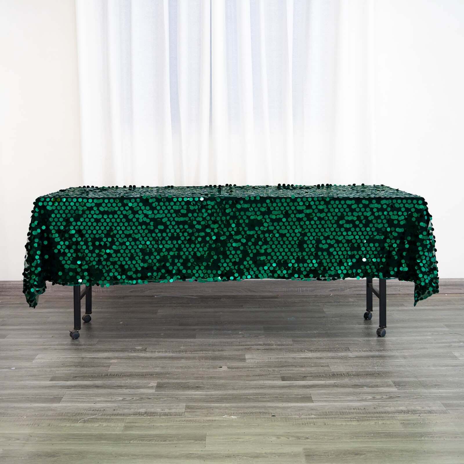 Sequin Rectangle Tablecloth 60"x102" Hunter Emerald Green with Big Payette Design - Shimmering Table Cover - Image 8