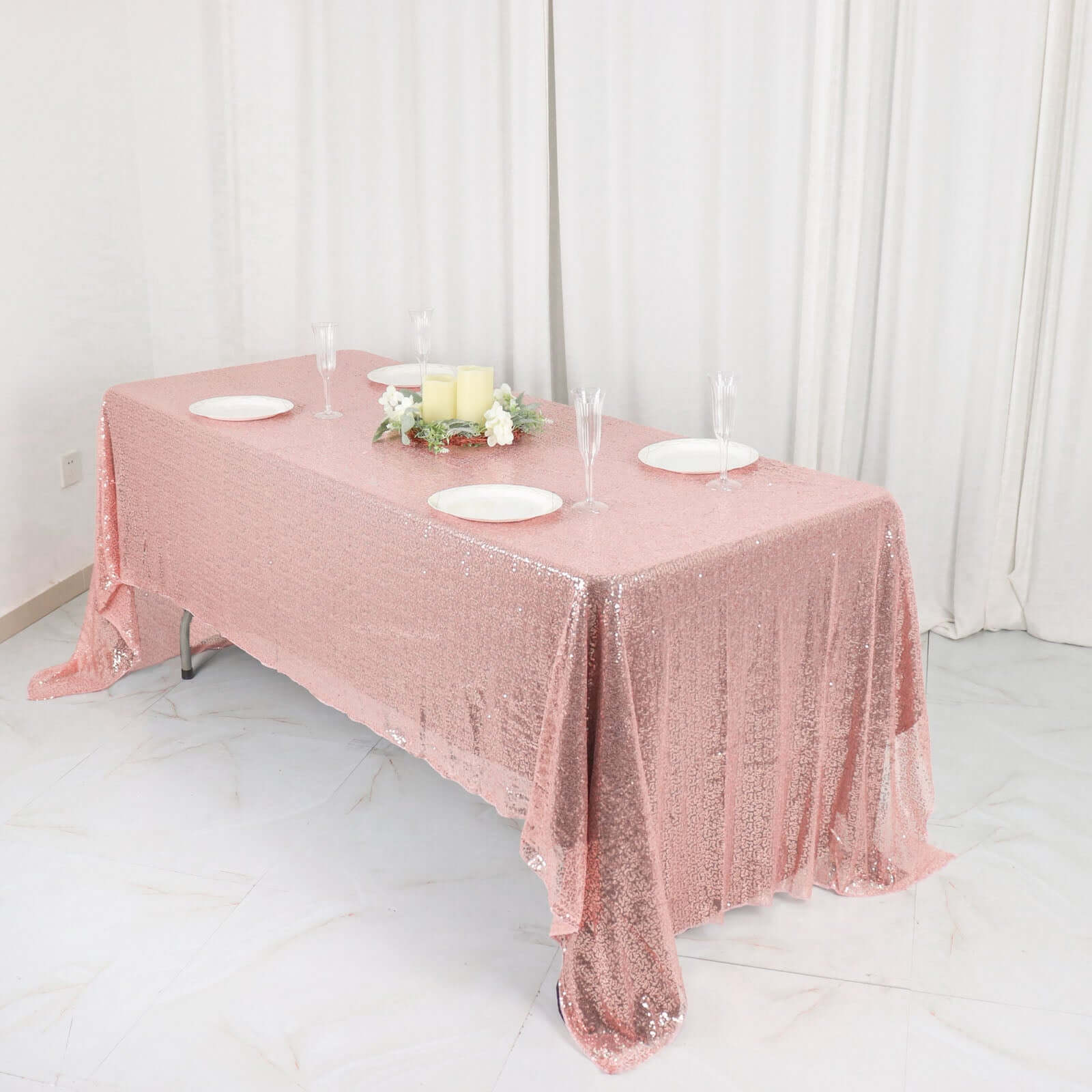 Sequin Rectangle Tablecloth 60"x126" Rose Gold - Shimmering Table Cover - Image 5