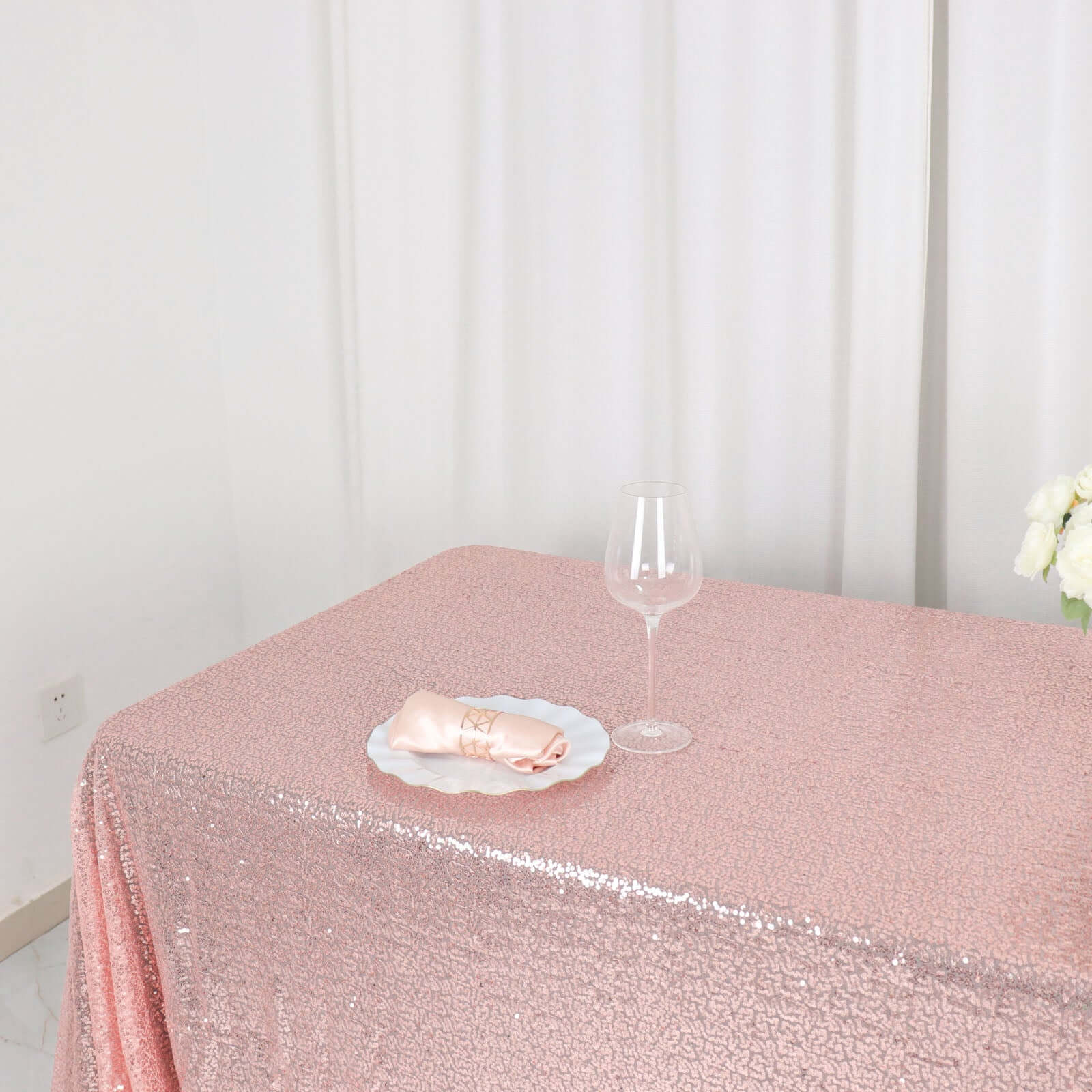 Sequin Rectangle Tablecloth 60"x126" Rose Gold - Shimmering Table Cover - Image 6