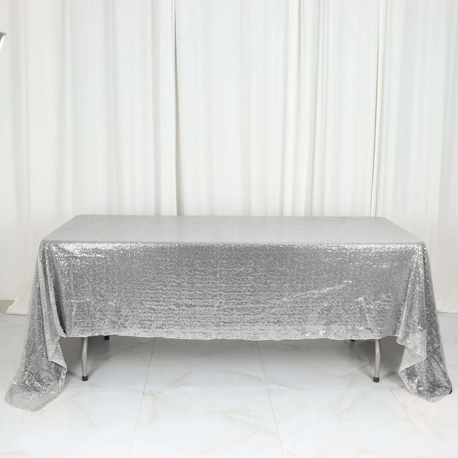 Sequin Rectangle Tablecloth 60"x126" Silver - Shimmering Table Cover
