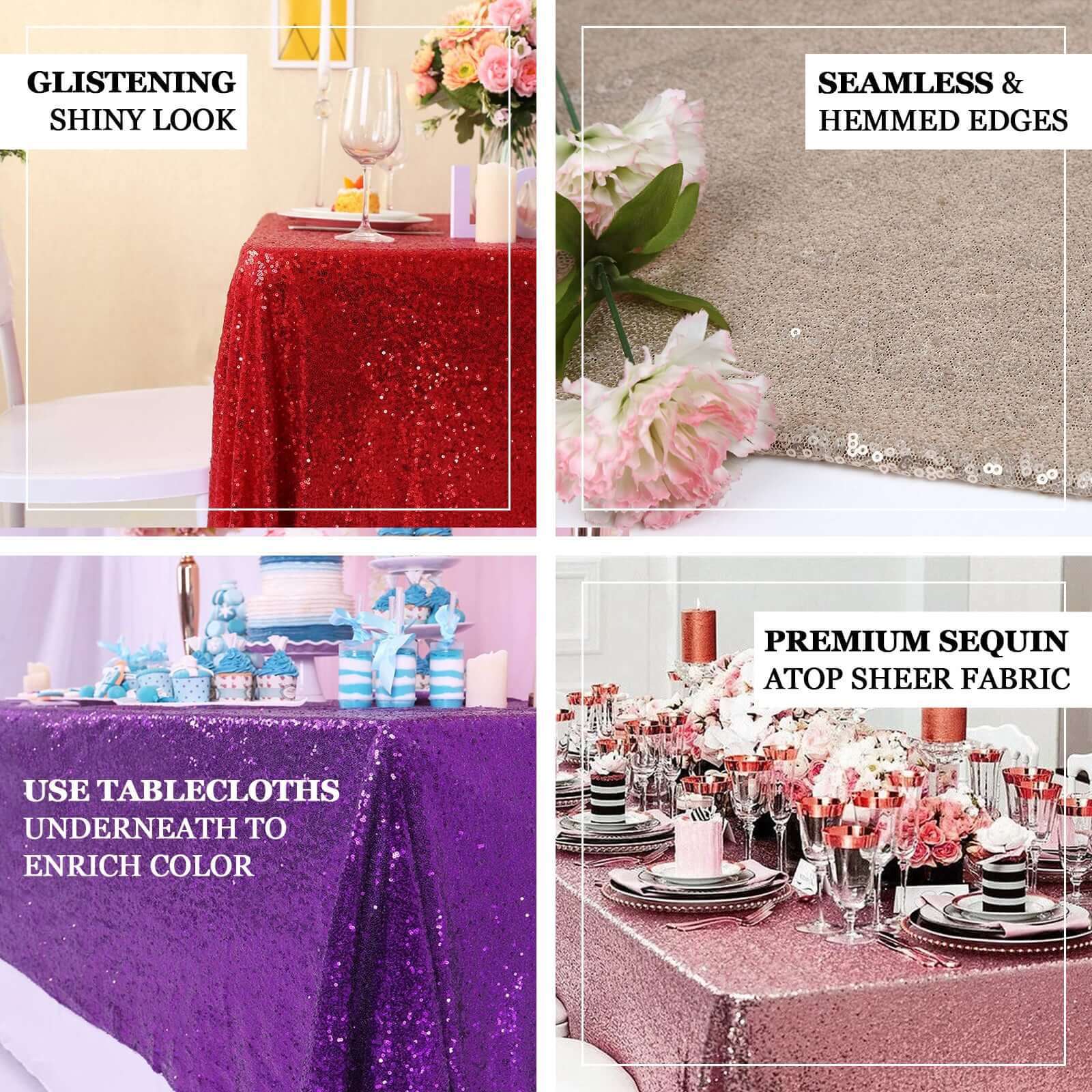Sequin Rectangle Tablecloth 60"x126" Silver - Shimmering Table Cover - Image 3