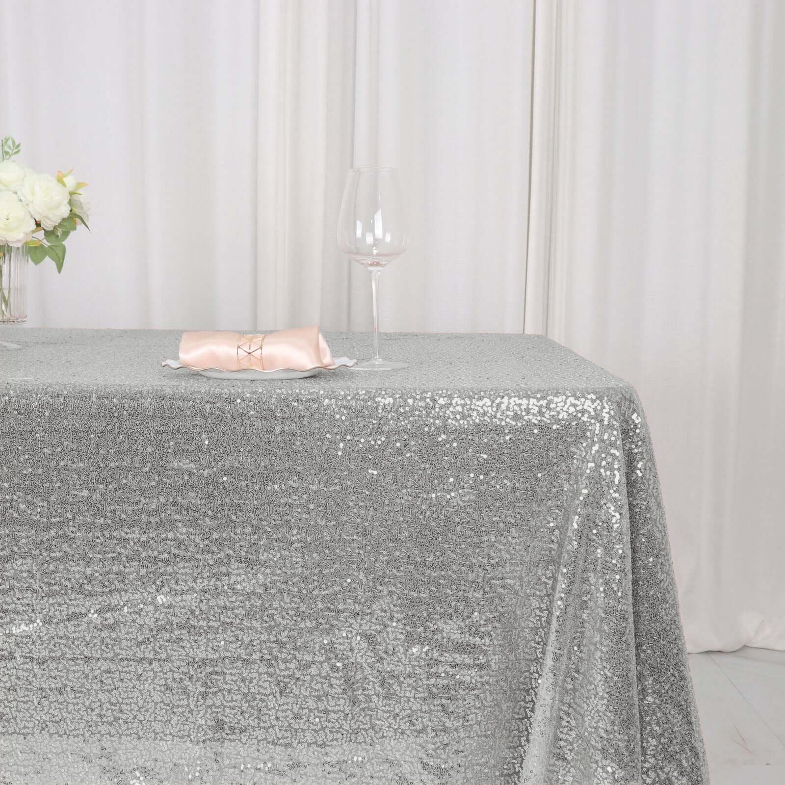 Sequin Rectangle Tablecloth 60"x126" Silver - Shimmering Table Cover - Image 5