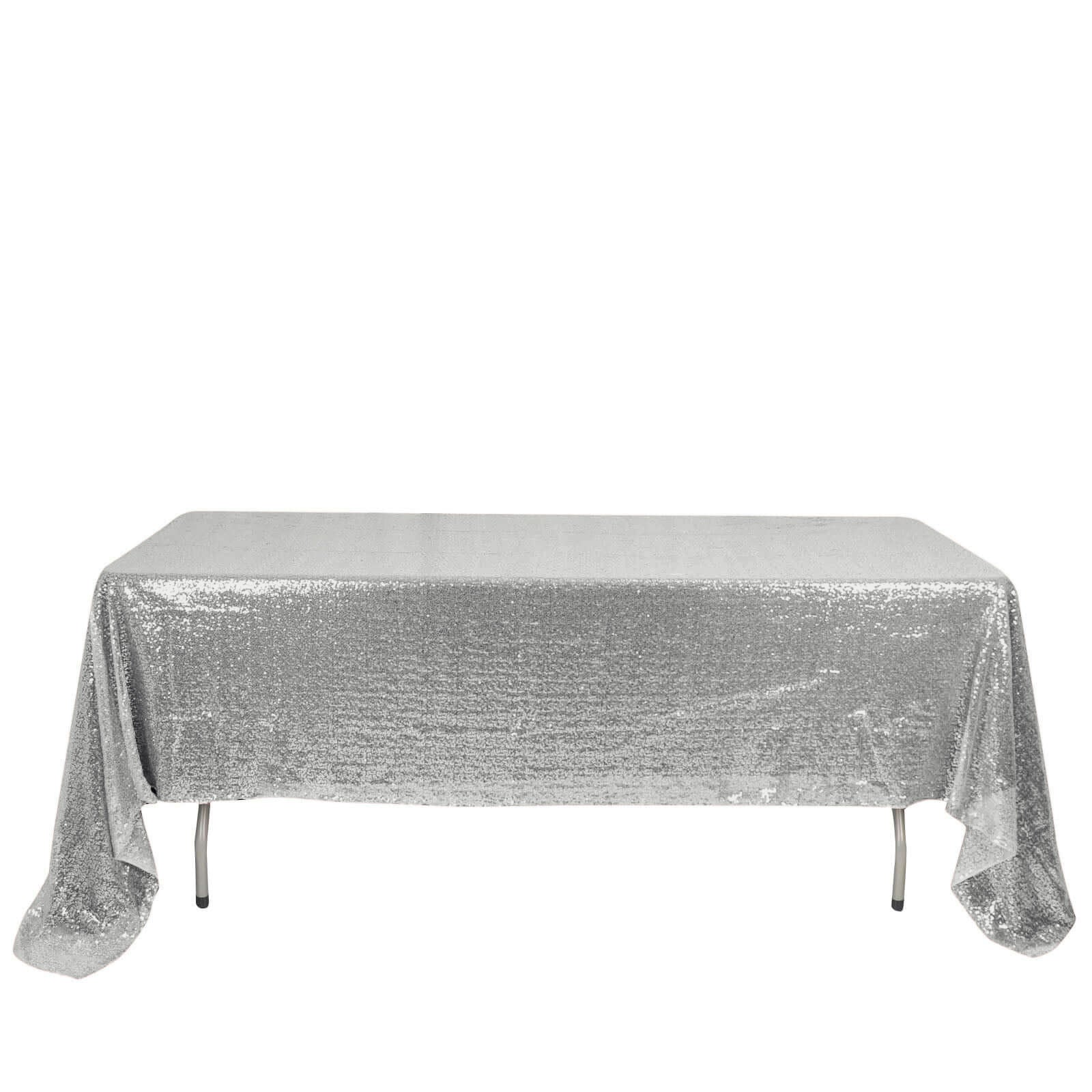 Sequin Rectangle Tablecloth 60"x126" Silver - Shimmering Table Cover - Image 6