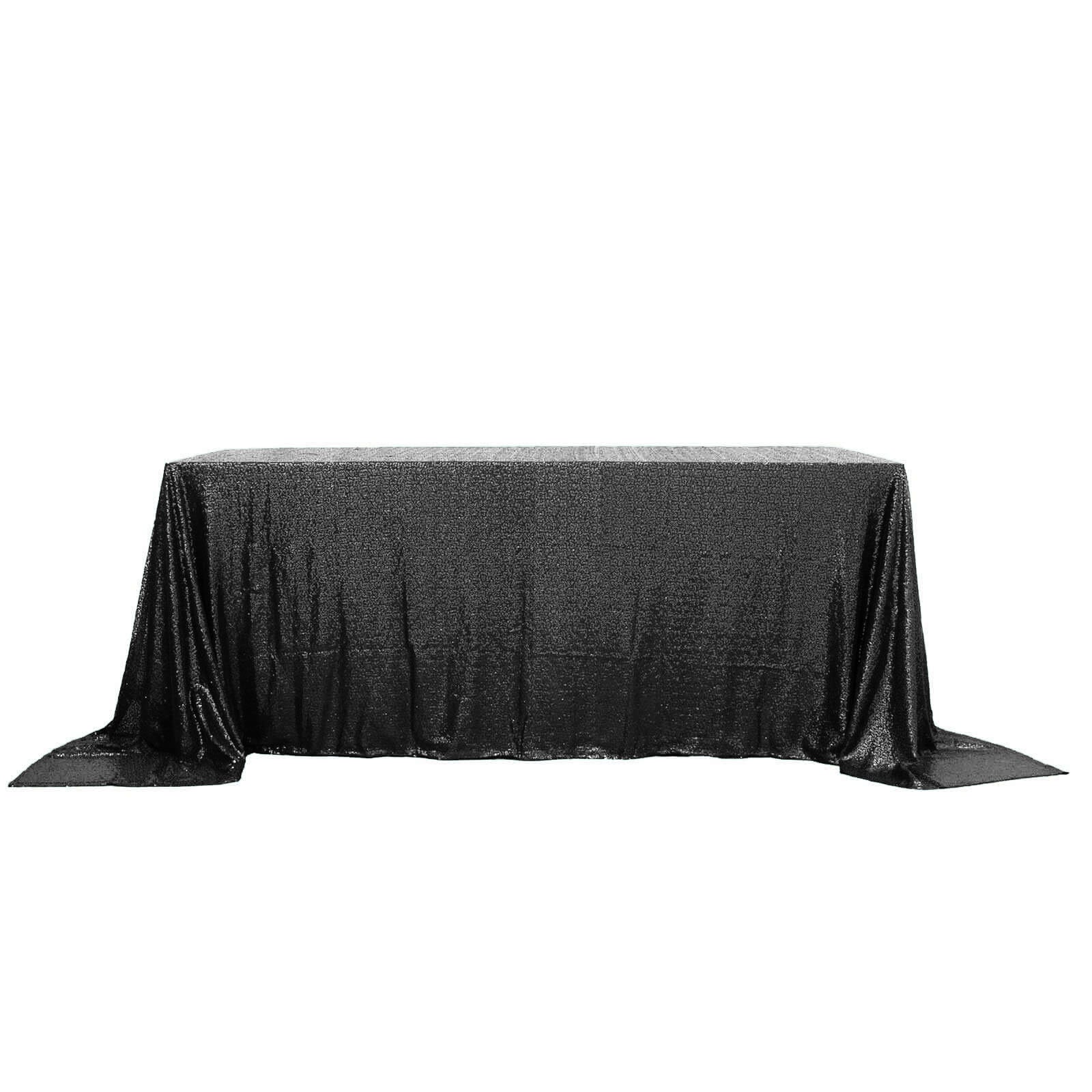Sequin Rectangle Tablecloth 90"x132" Black with Seamless Glittering Finish - Classy Decor for Formal Events - Image 3