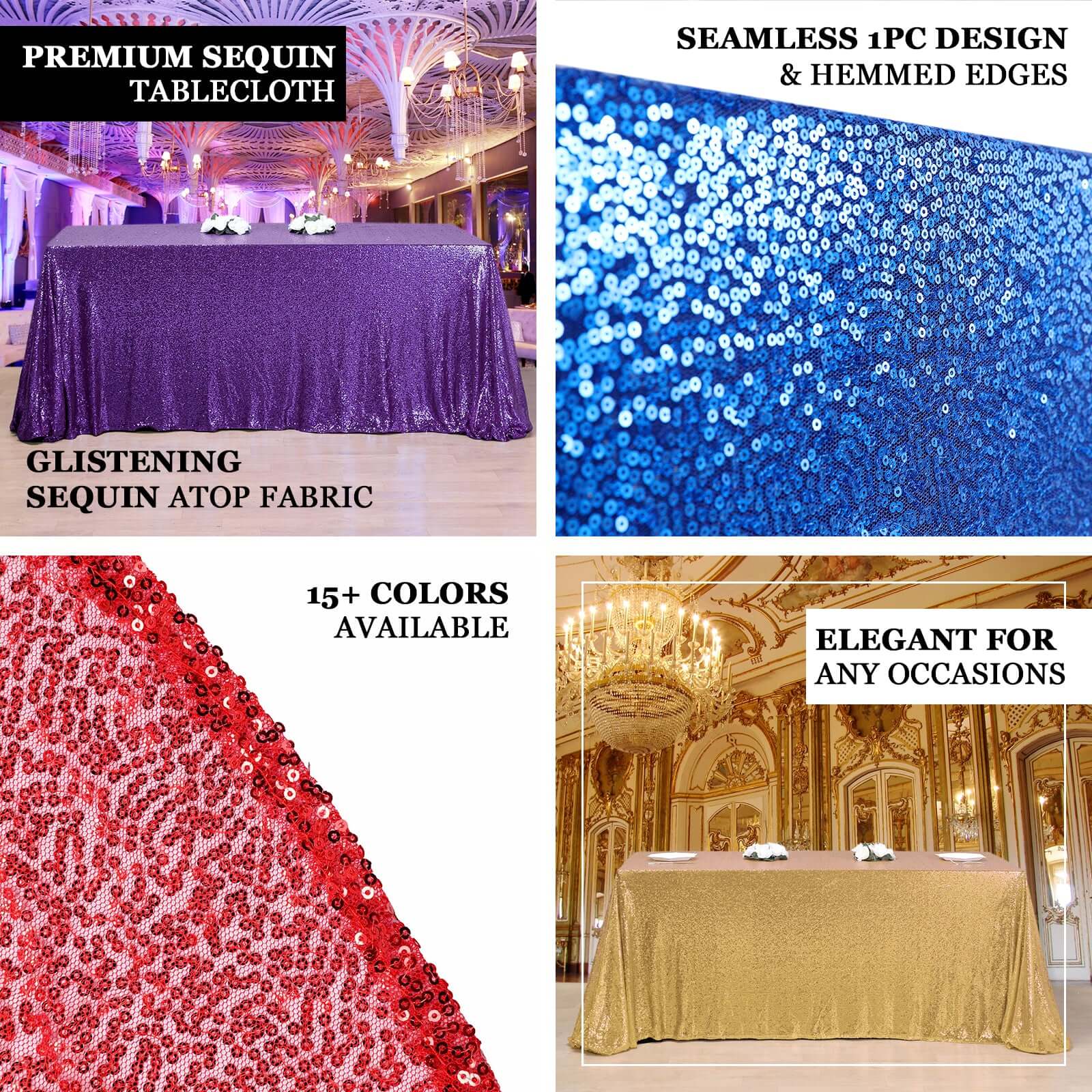 Sequin Rectangle Tablecloth 90"x132" Black with Seamless Glittering Finish - Classy Decor for Formal Events - Image 4