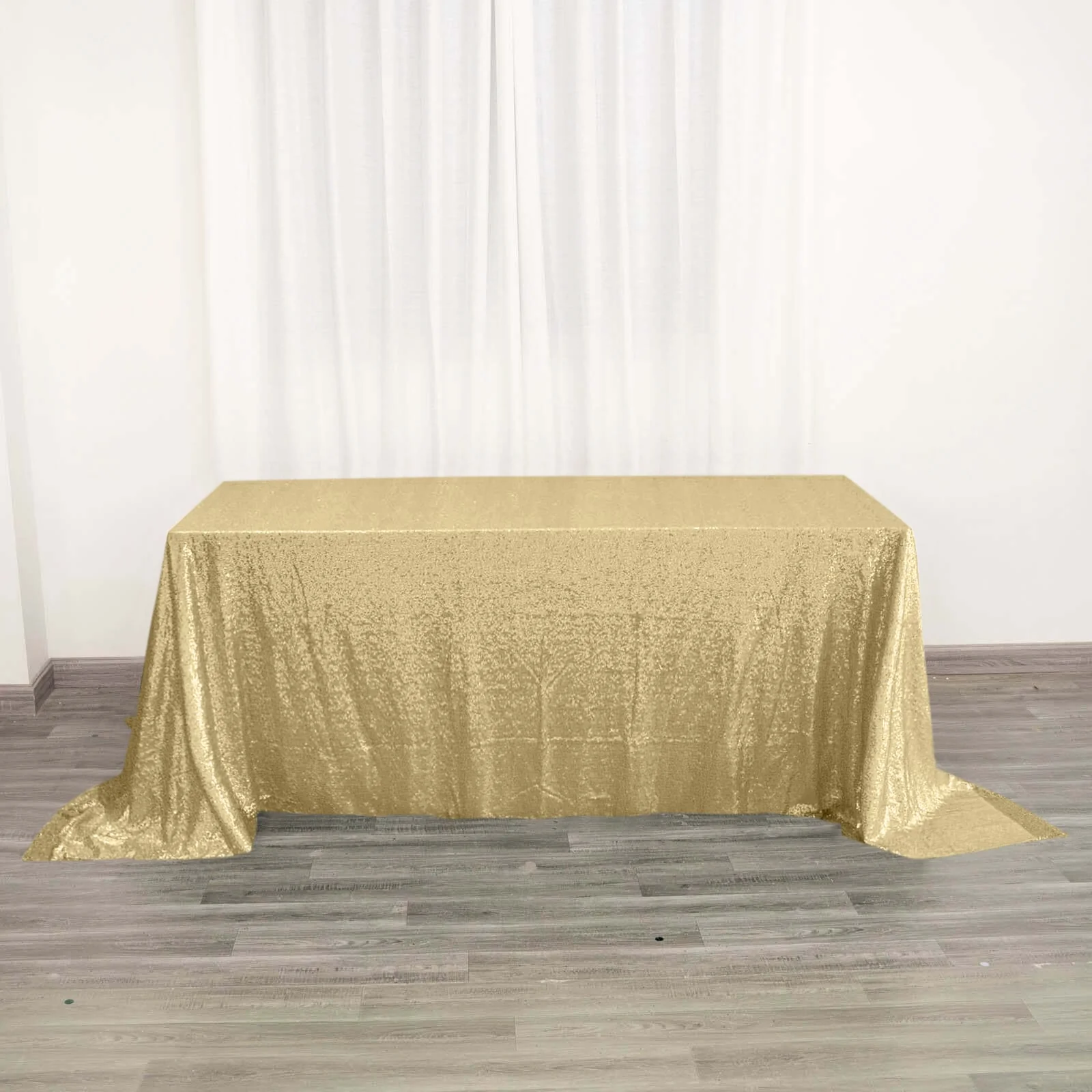Sequin Rectangle Tablecloth 90"x132" Champagne - Seamless Glittering Finish Table Cover