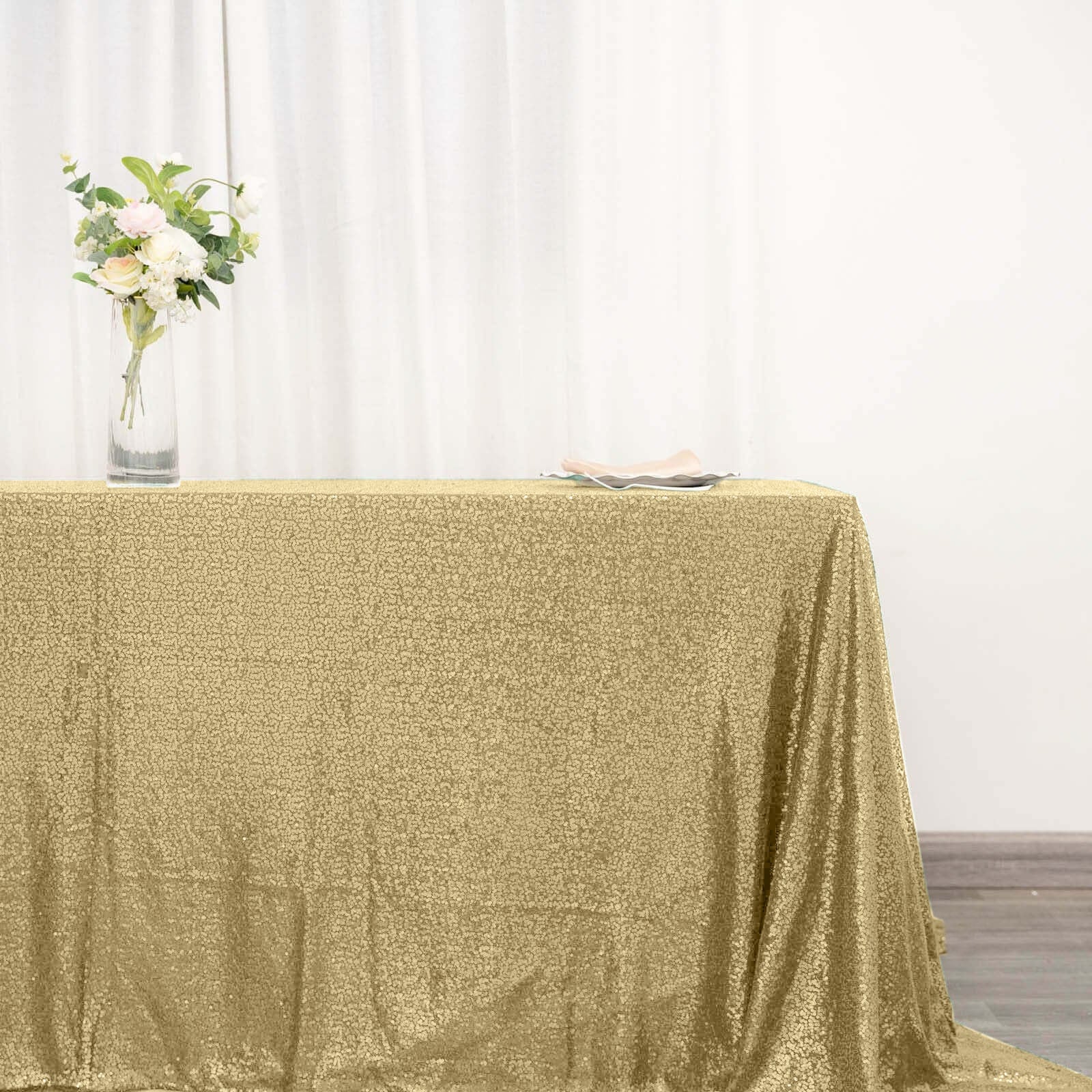 Sequin Rectangle Tablecloth 90"x132" Champagne - Seamless Glittering Finish Table Cover - Image 7