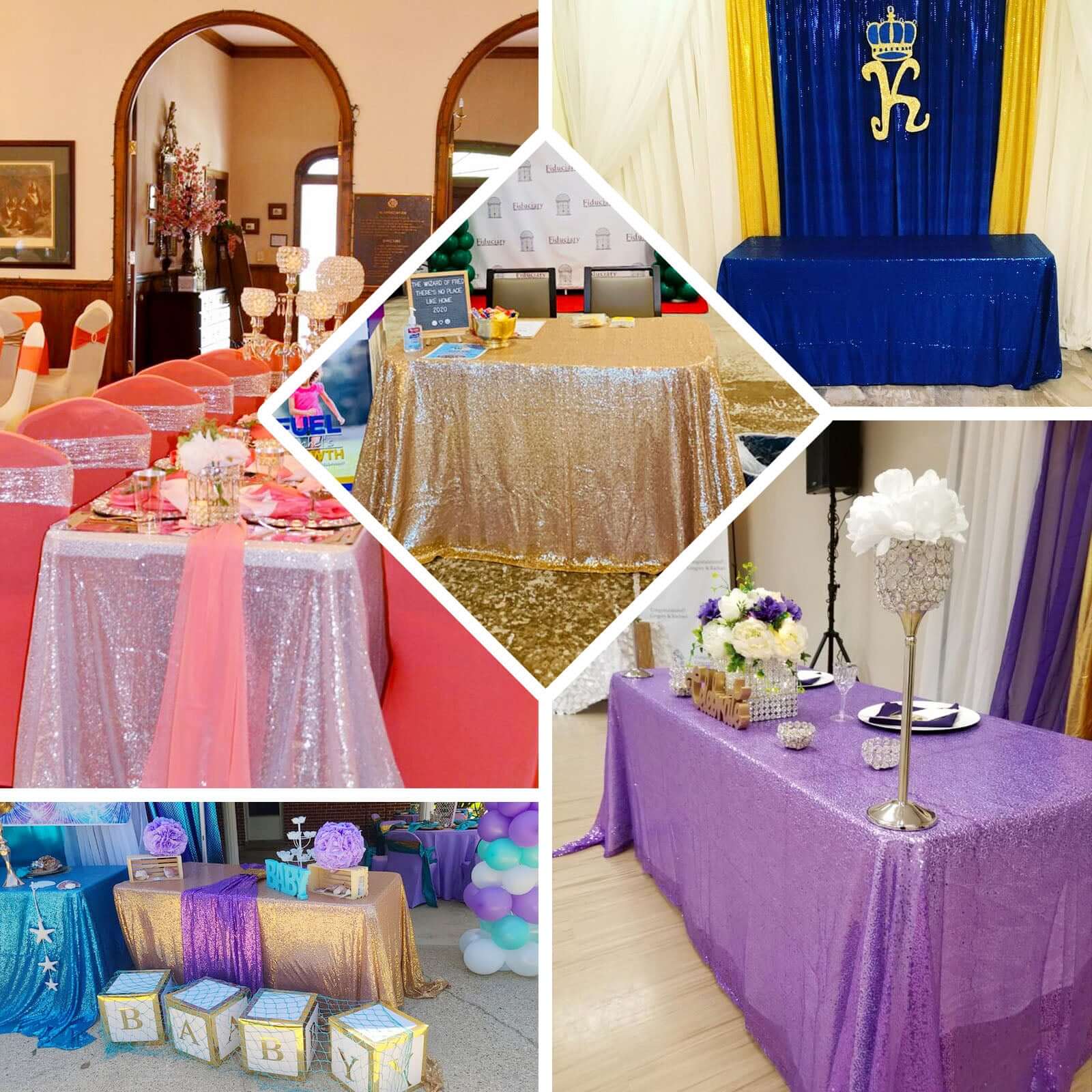 Sequin Rectangle Tablecloth 90"x132" Dusty Blue - Seamless Glittering Finish Table Cover - Image 5