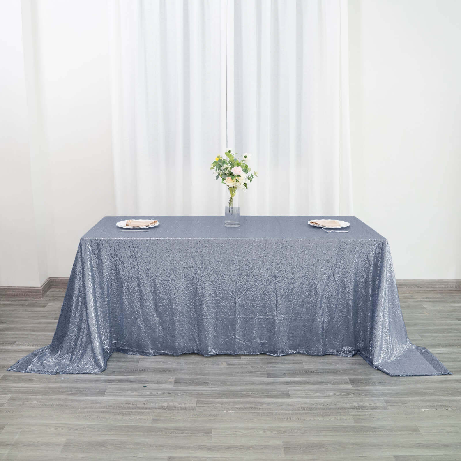 Sequin Rectangle Tablecloth 90"x132" Dusty Blue - Seamless Glittering Finish Table Cover - Image 8