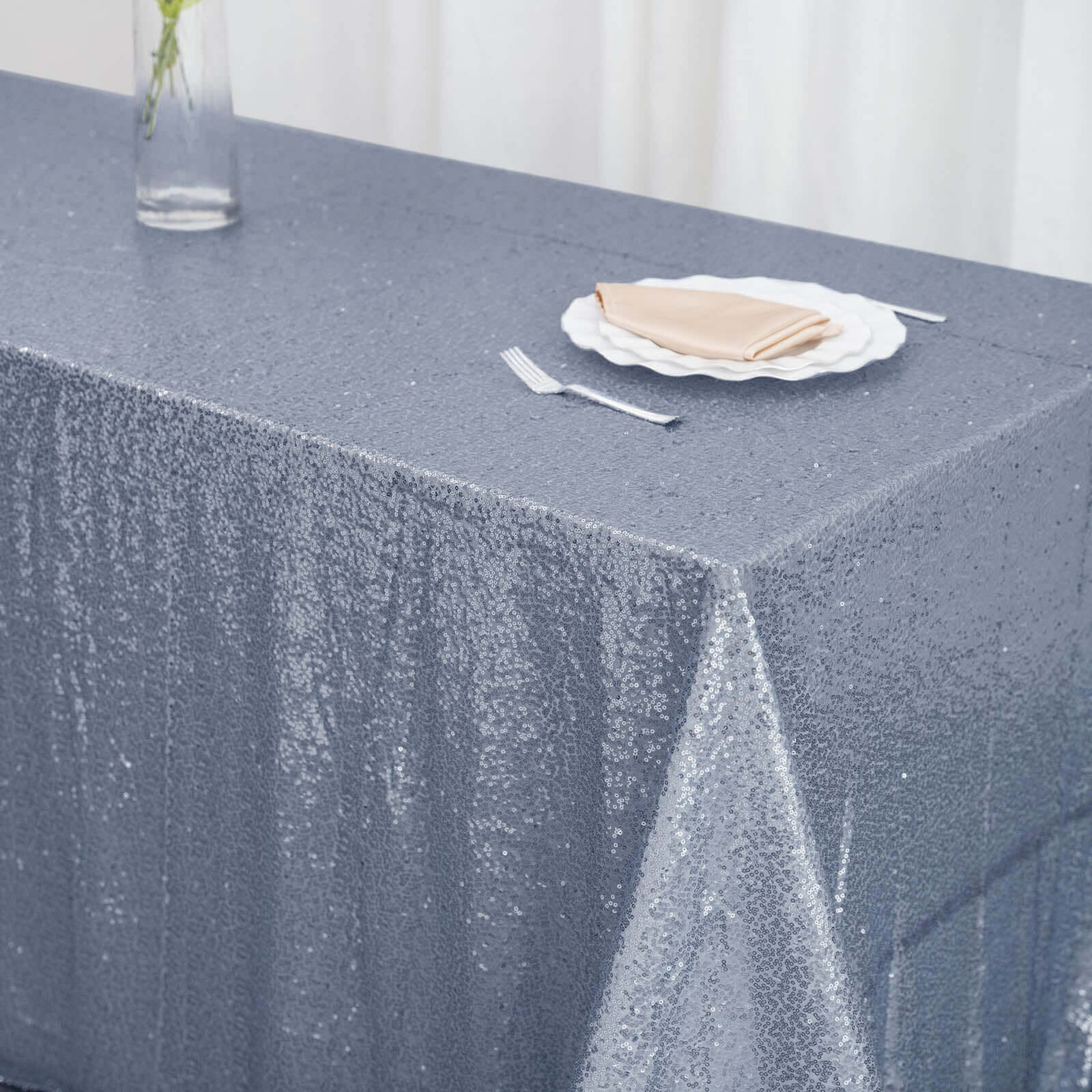 Sequin Rectangle Tablecloth 90"x132" Dusty Blue - Seamless Glittering Finish Table Cover - Image 9