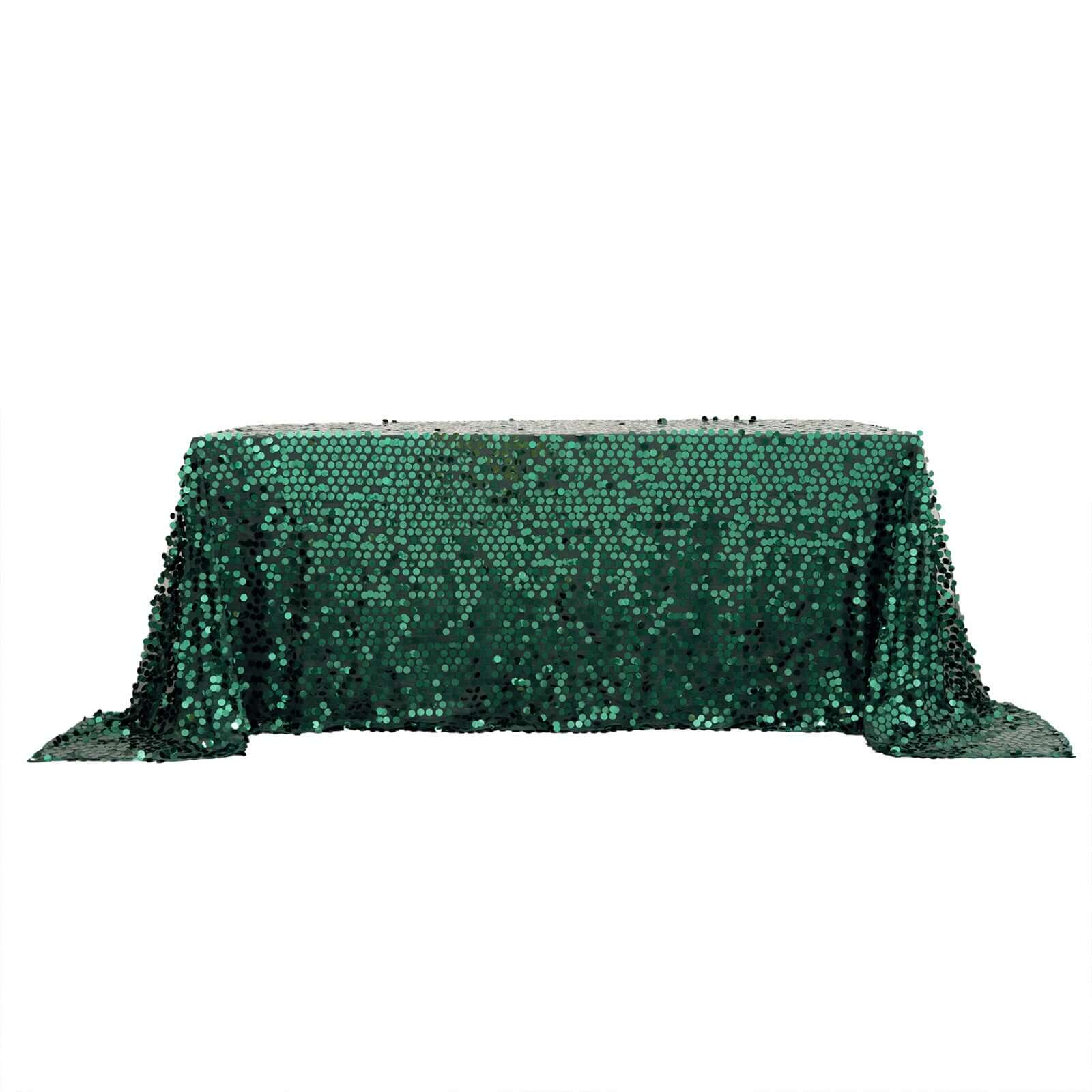 Sequin Rectangle Tablecloth 90"x132" Hunter Emerald Green - Big Payette Seamless Table Cover - Image 6