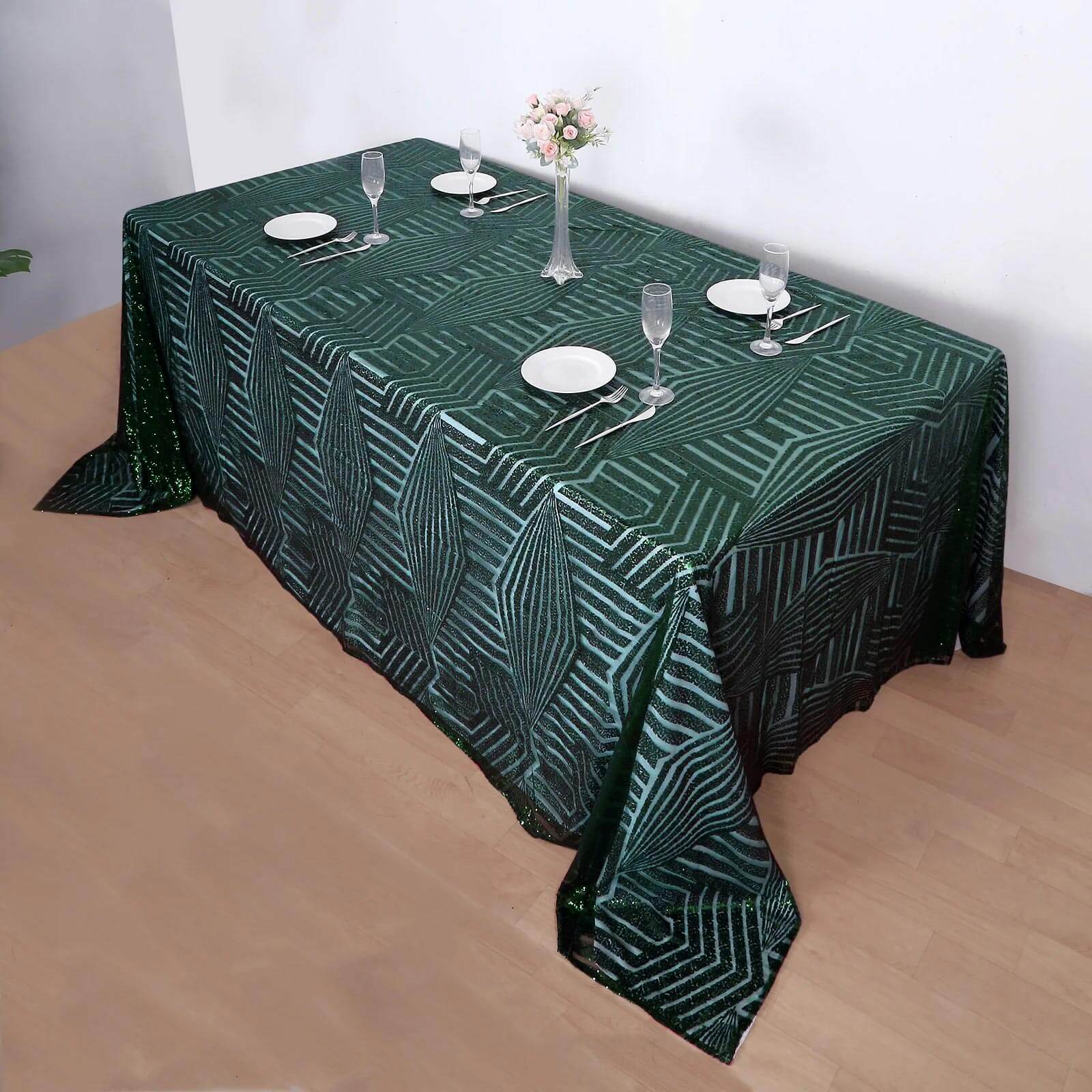 Sequin Rectangle Tablecloth 90"x132" Hunter Emerald Green with Diamond Pattern Design - Seamless Shimmering Decor Table Topper - Image 3