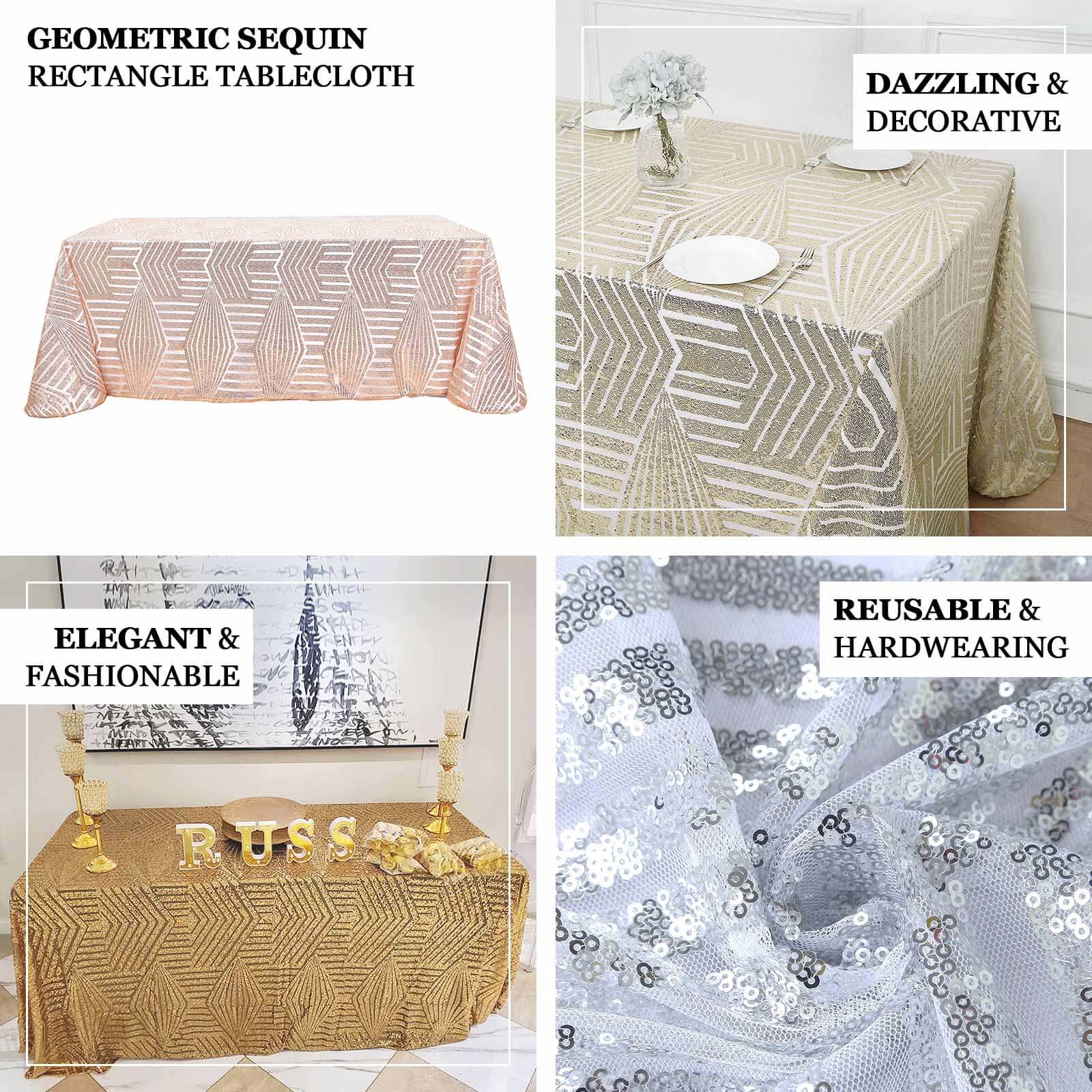 Sequin Rectangle Tablecloth 90"x132" Hunter Emerald Green with Diamond Pattern Design - Seamless Shimmering Decor Table Topper - Image 4