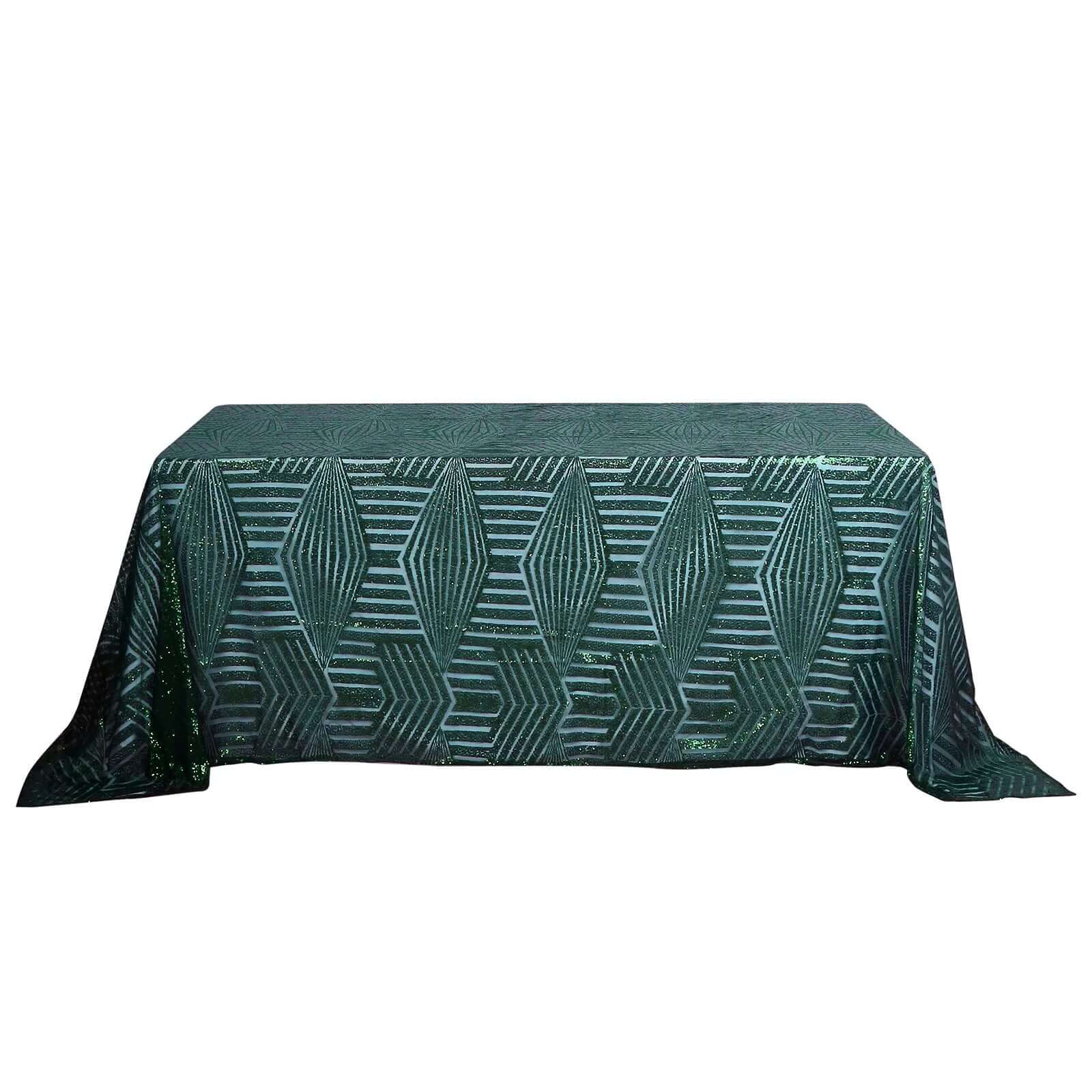 Sequin Rectangle Tablecloth 90"x132" Hunter Emerald Green with Diamond Pattern Design - Seamless Shimmering Decor Table Topper - Image 7
