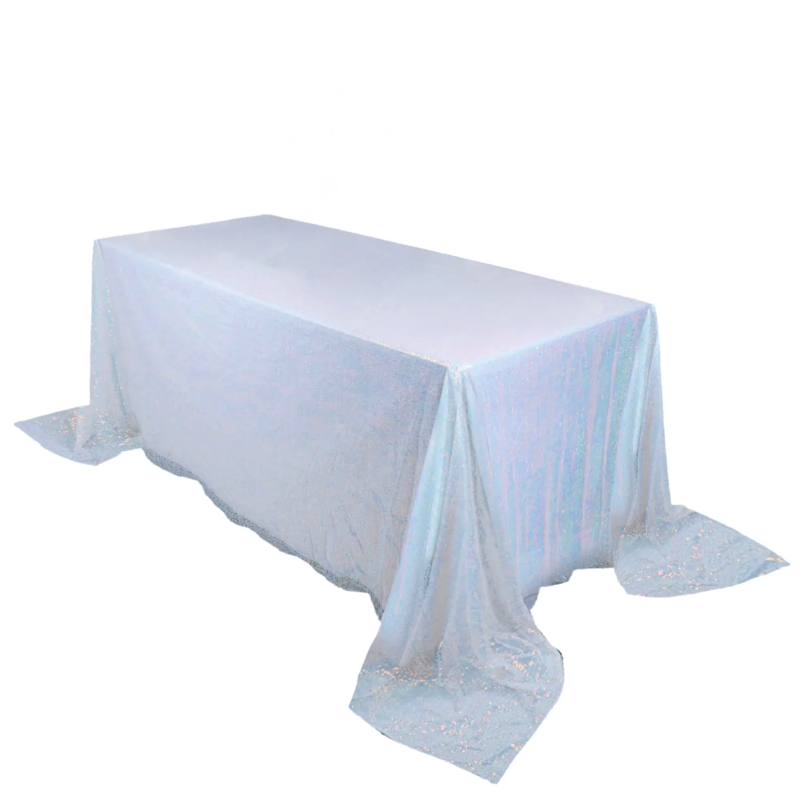 Sequin Rectangle Tablecloth 90"x132" Iridescent Blue - Seamless Glittering Finish Table Cover - Image 5