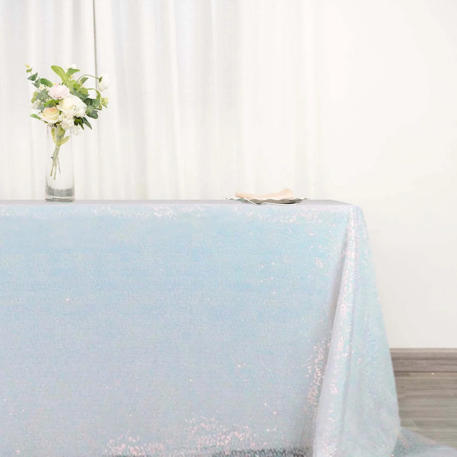 Sequin Rectangle Tablecloth 90"x132" Iridescent Blue - Seamless Glittering Finish Table Cover - Image 7