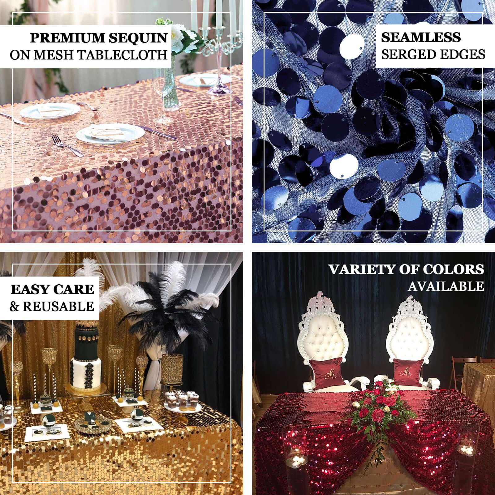 Sequin Rectangle Tablecloth 90"x132" Matte Champagne - Big Payette Seamless Table Cover - Image 3