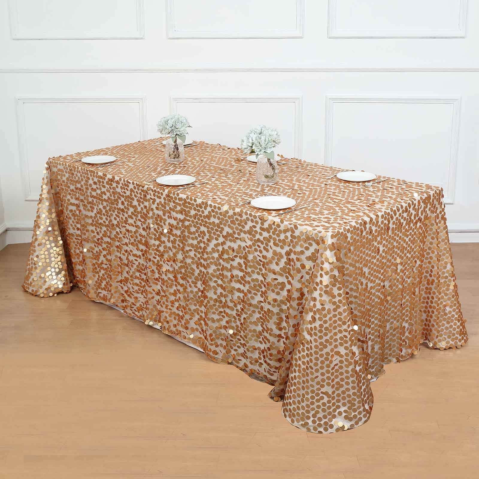 Sequin Rectangle Tablecloth 90"x132" Matte Champagne - Big Payette Seamless Table Cover - Image 5