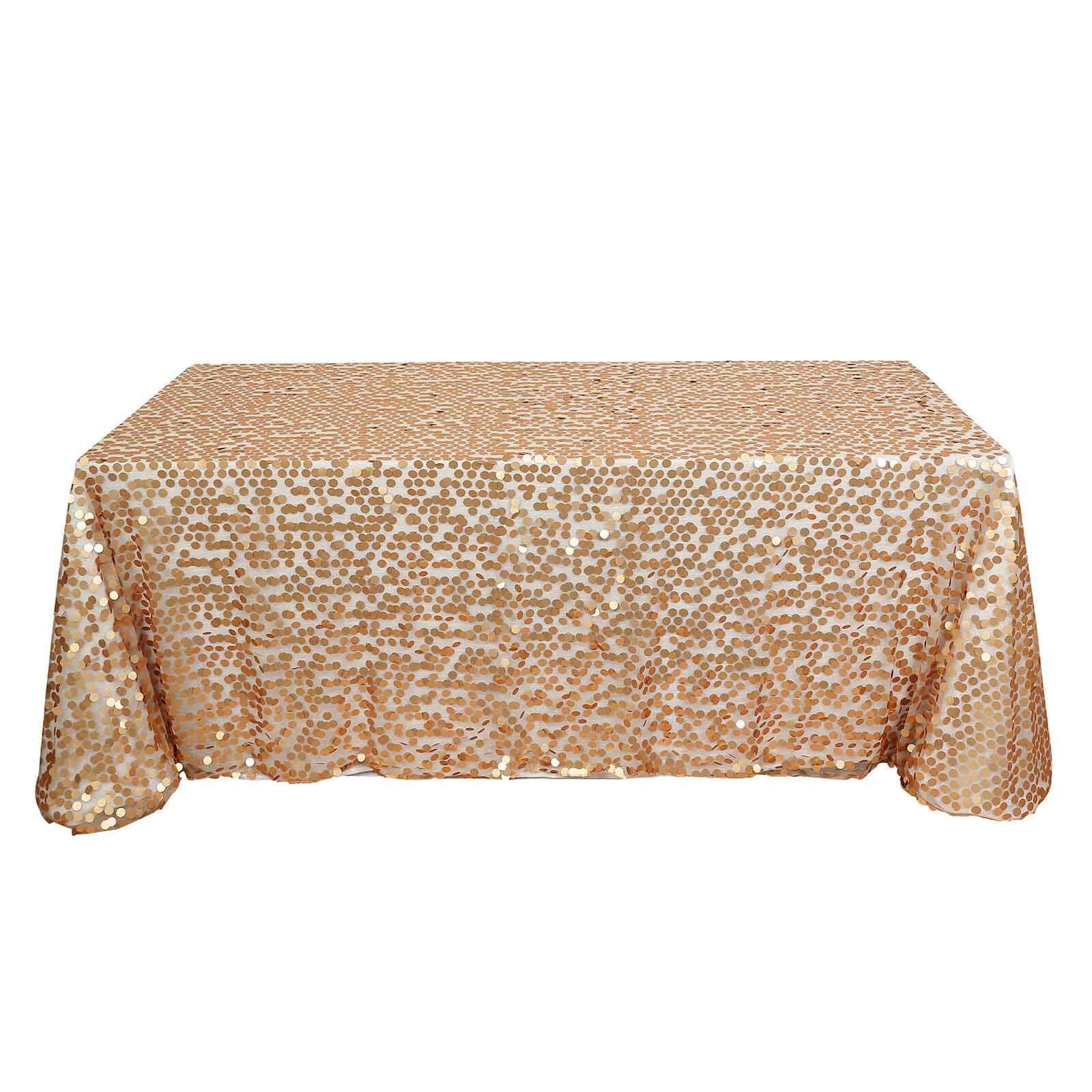 Sequin Rectangle Tablecloth 90"x132" Matte Champagne - Big Payette Seamless Table Cover - Image 7