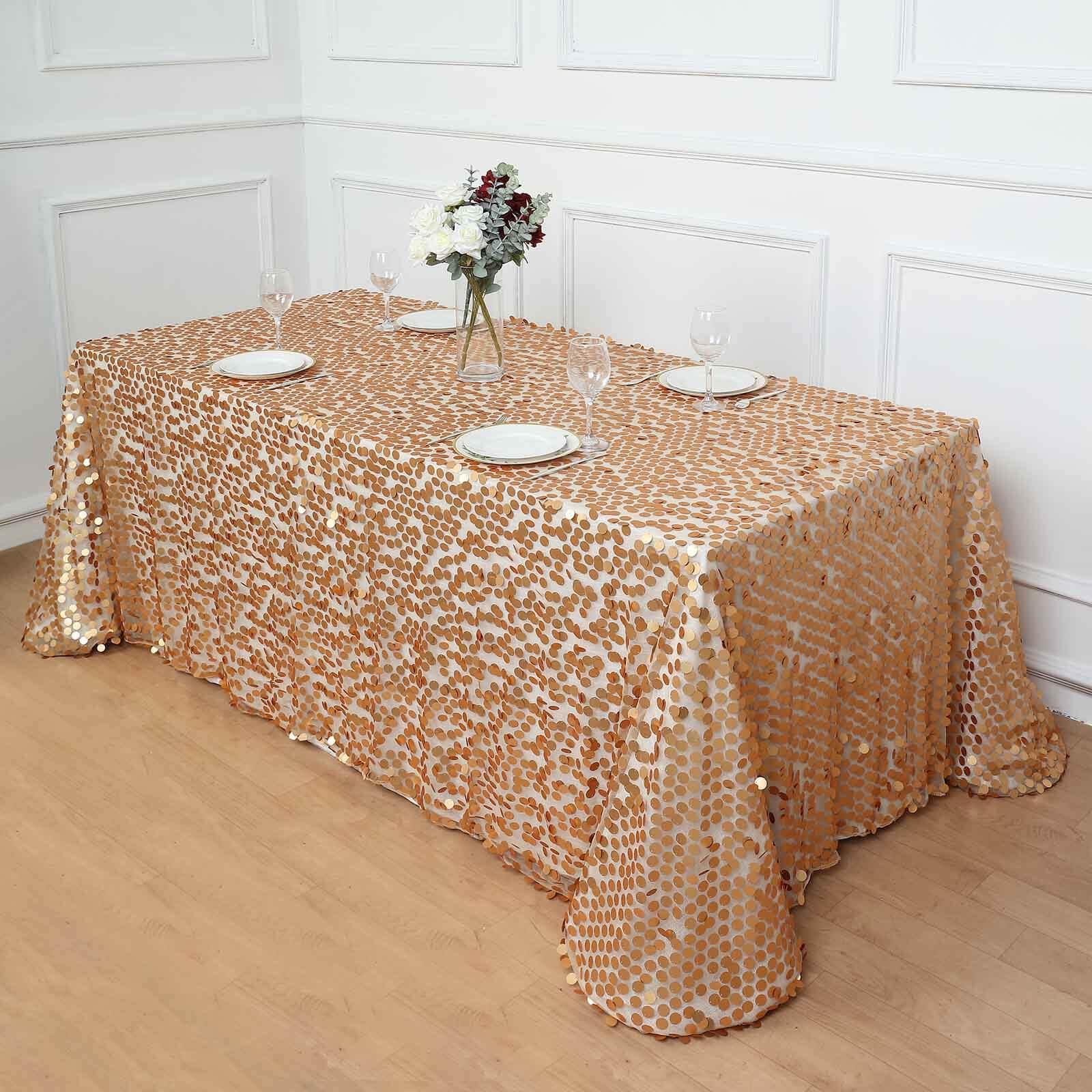 Sequin Rectangle Tablecloth 90"x132" Matte Champagne - Big Payette Seamless Table Cover - Image 8