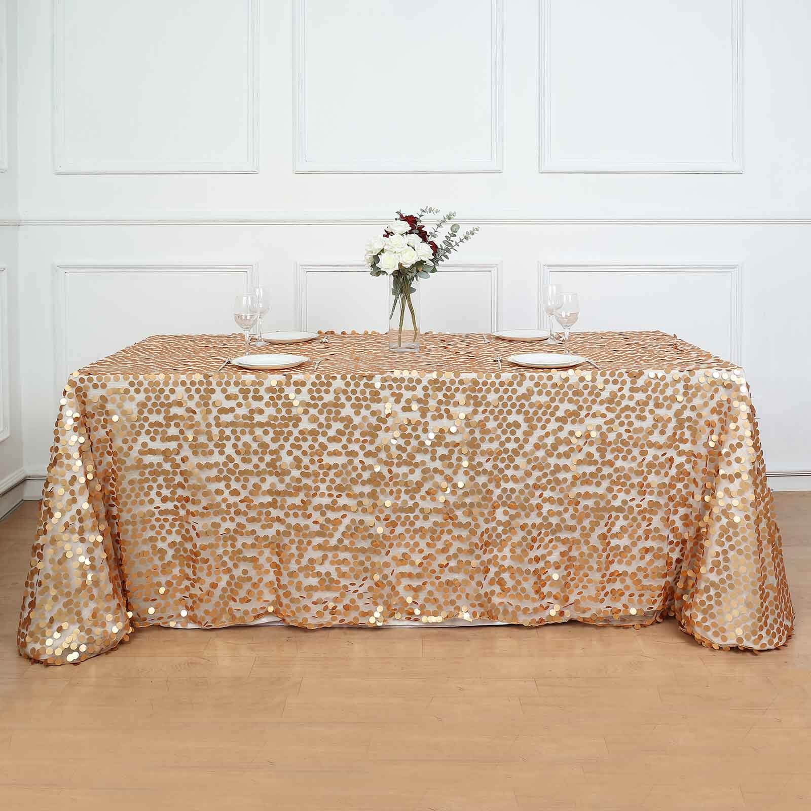 Sequin Rectangle Tablecloth 90"x132" Matte Champagne - Big Payette Seamless Table Cover - Image 9