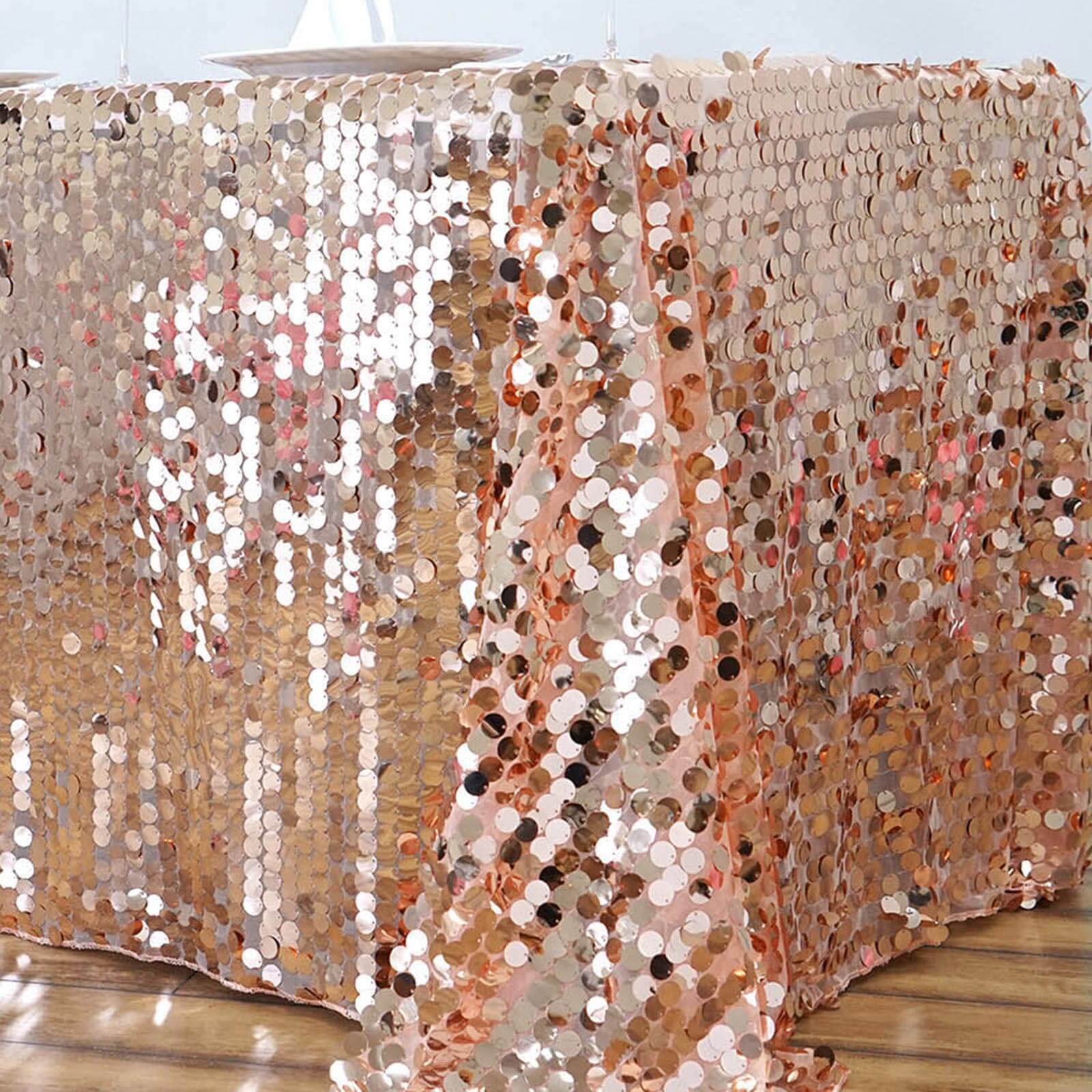 Sequin Rectangle Tablecloth 90"x132" Rose Gold - Big Payette Seamless Table Cover - Image 2