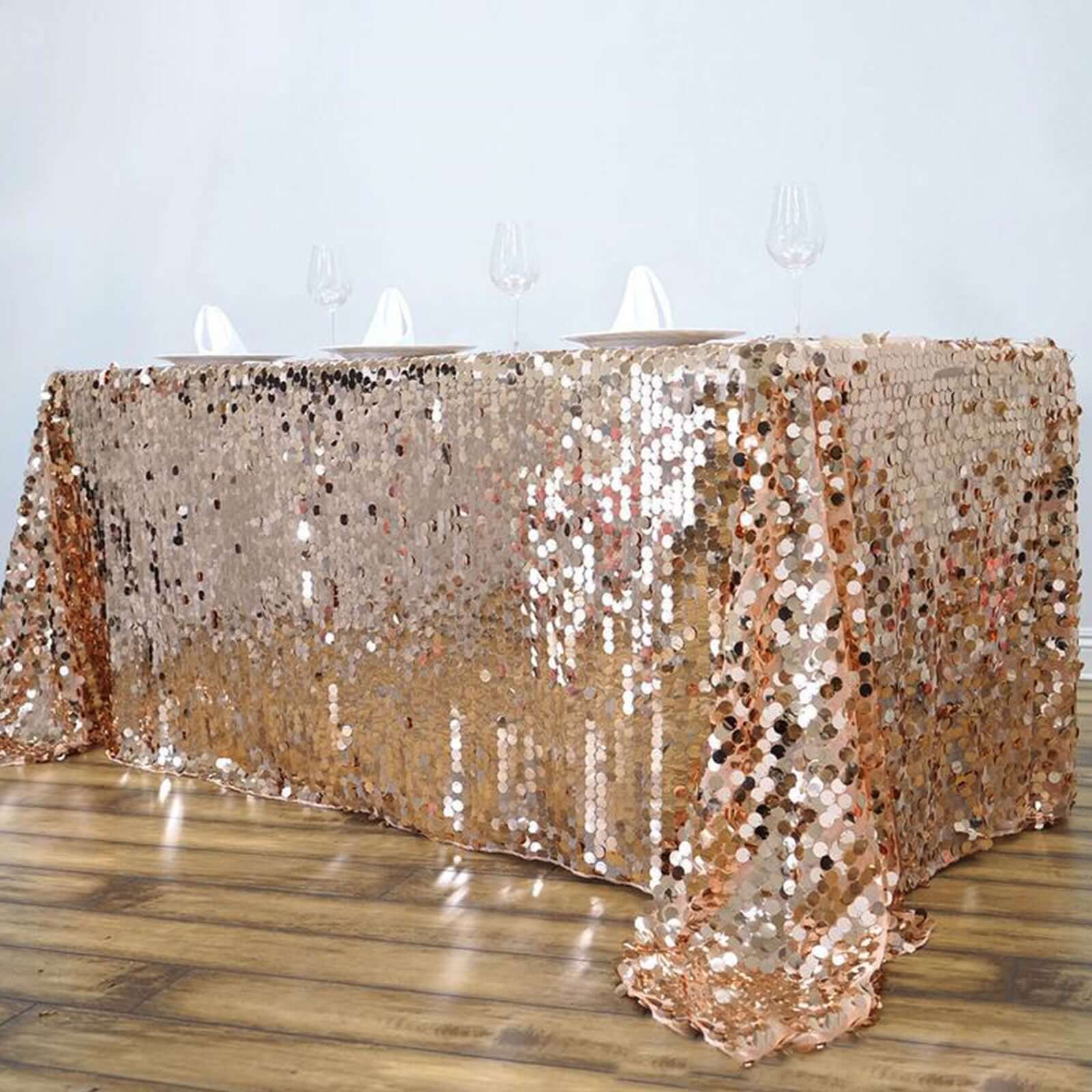 Sequin Rectangle Tablecloth 90"x132" Rose Gold - Big Payette Seamless Table Cover - Image 5
