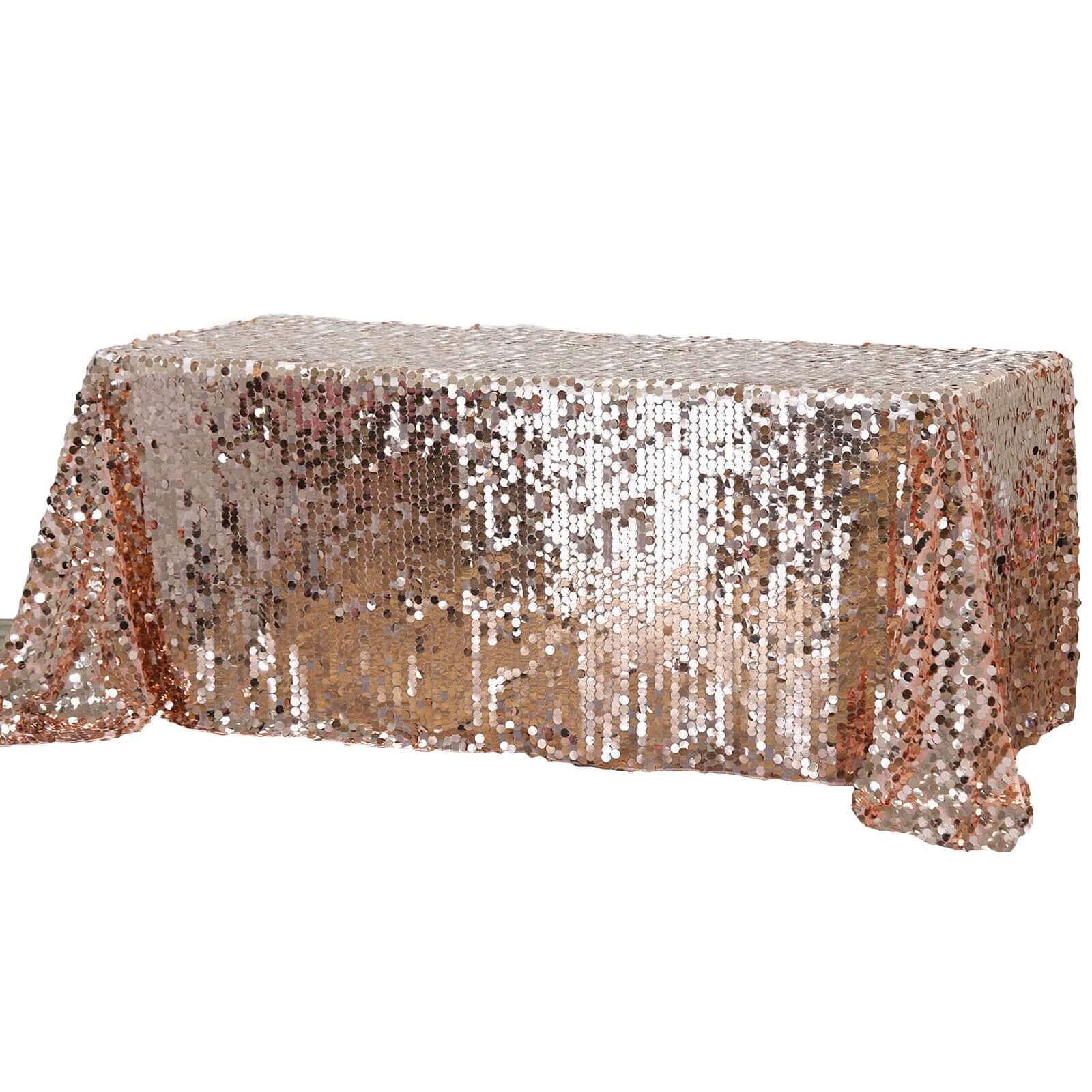 Sequin Rectangle Tablecloth 90"x132" Rose Gold - Big Payette Seamless Table Cover - Image 7