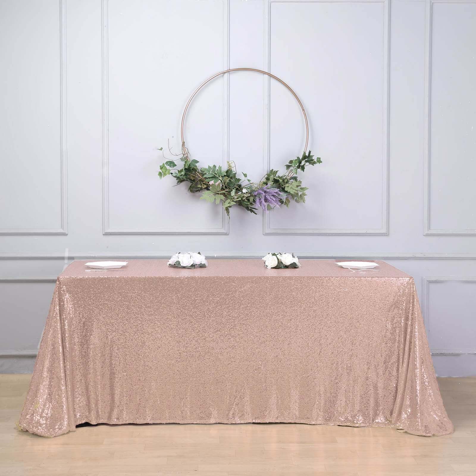 Sequin Rectangle Tablecloth 90"x132" Rose Gold - Seamless Glittering Finish Table Cover - Image 2