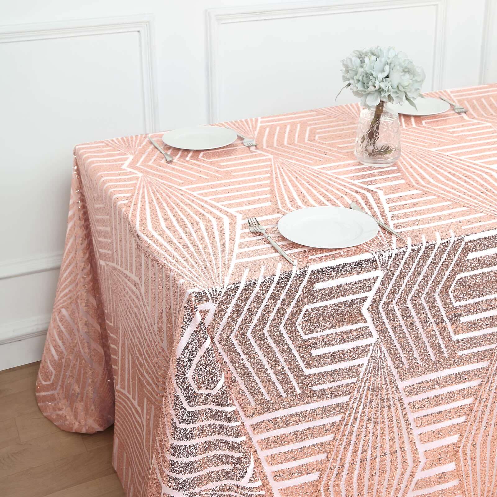 Sequin Rectangle Tablecloth 90"x132" Rose Gold with Diamond Pattern Design - Seamless Shimmering Decor Table Topper - Image 2