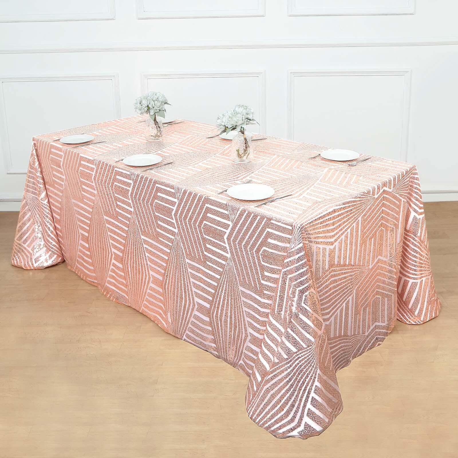 Sequin Rectangle Tablecloth 90"x132" Rose Gold with Diamond Pattern Design - Seamless Shimmering Decor Table Topper - Image 3
