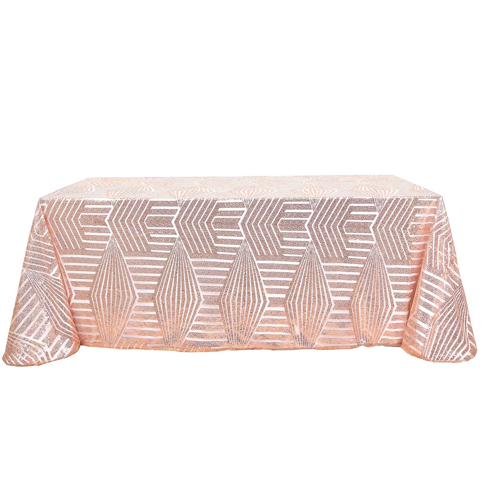 Sequin Rectangle Tablecloth 90"x132" Rose Gold with Diamond Pattern Design - Seamless Shimmering Decor Table Topper - Image 7