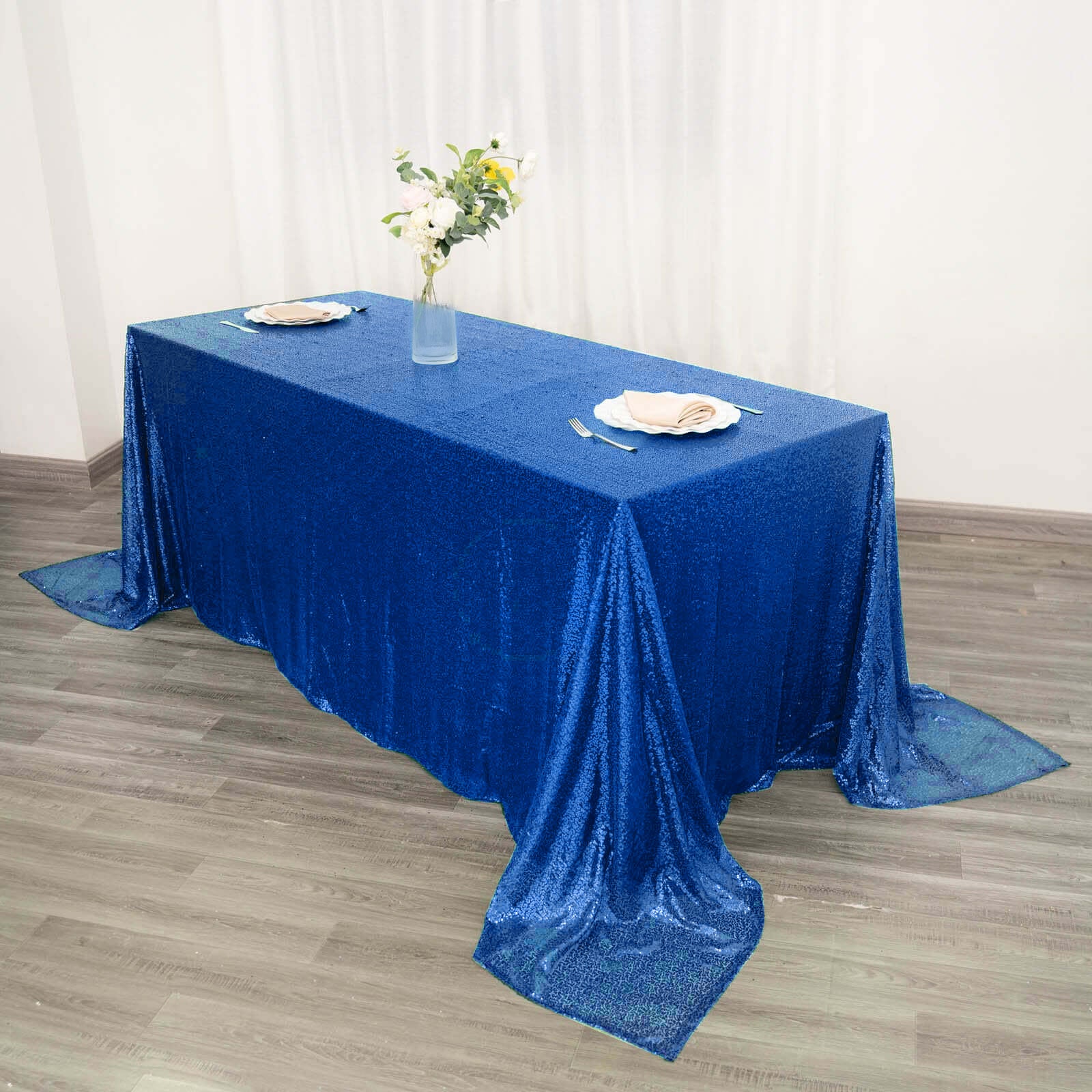 Sequin Rectangle Tablecloth 90"x132" Royal Blue - Seamless Glittering Finish Table Cover - Image 2