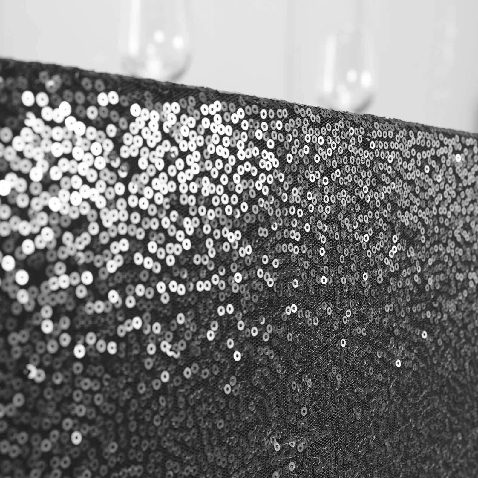 Sequin Rectangle Tablecloth 90"x156" Black - Seamless Shimmering Finish Table Cover - Image 2