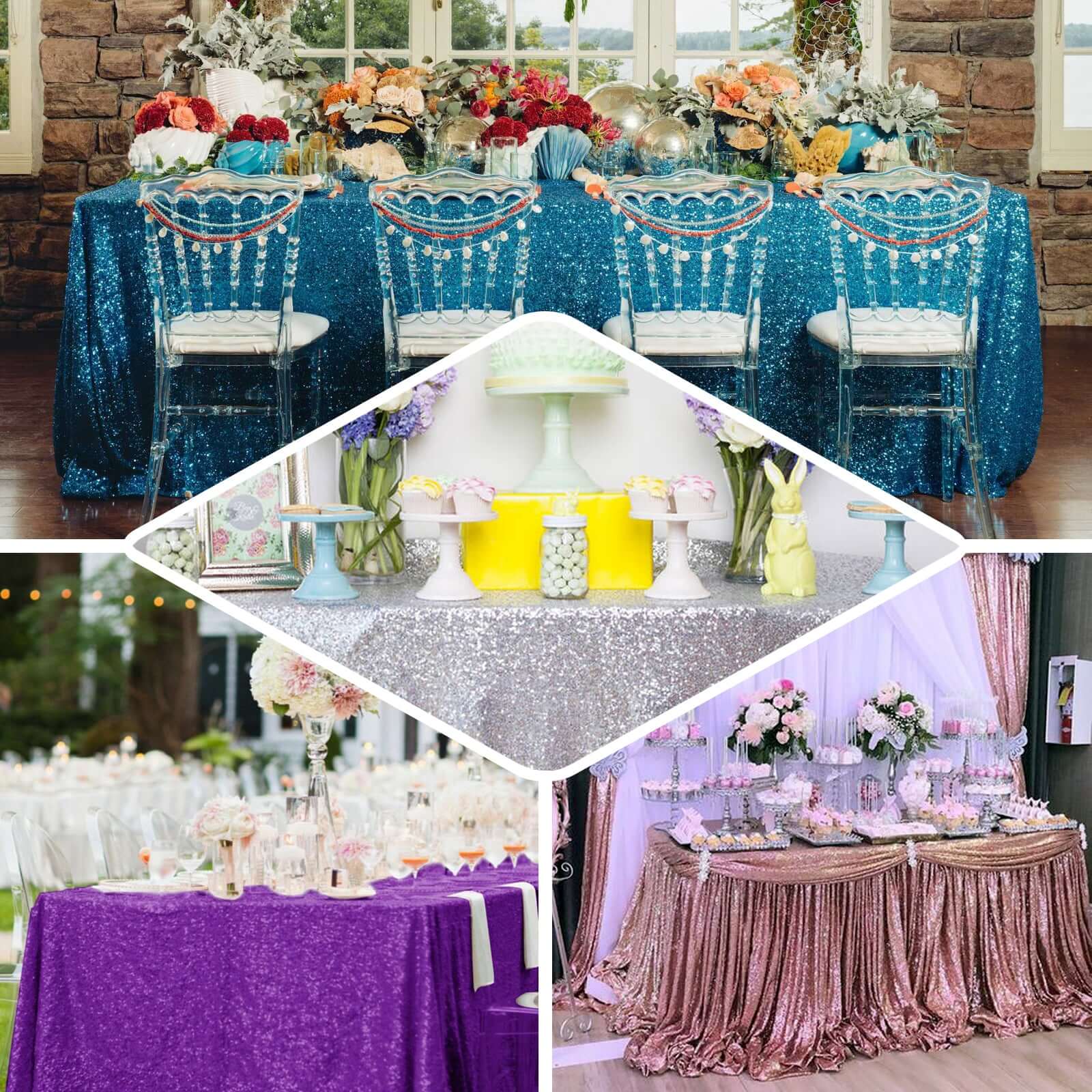 Sequin Rectangle Tablecloth 90"x156" Black - Seamless Shimmering Finish Table Cover - Image 4