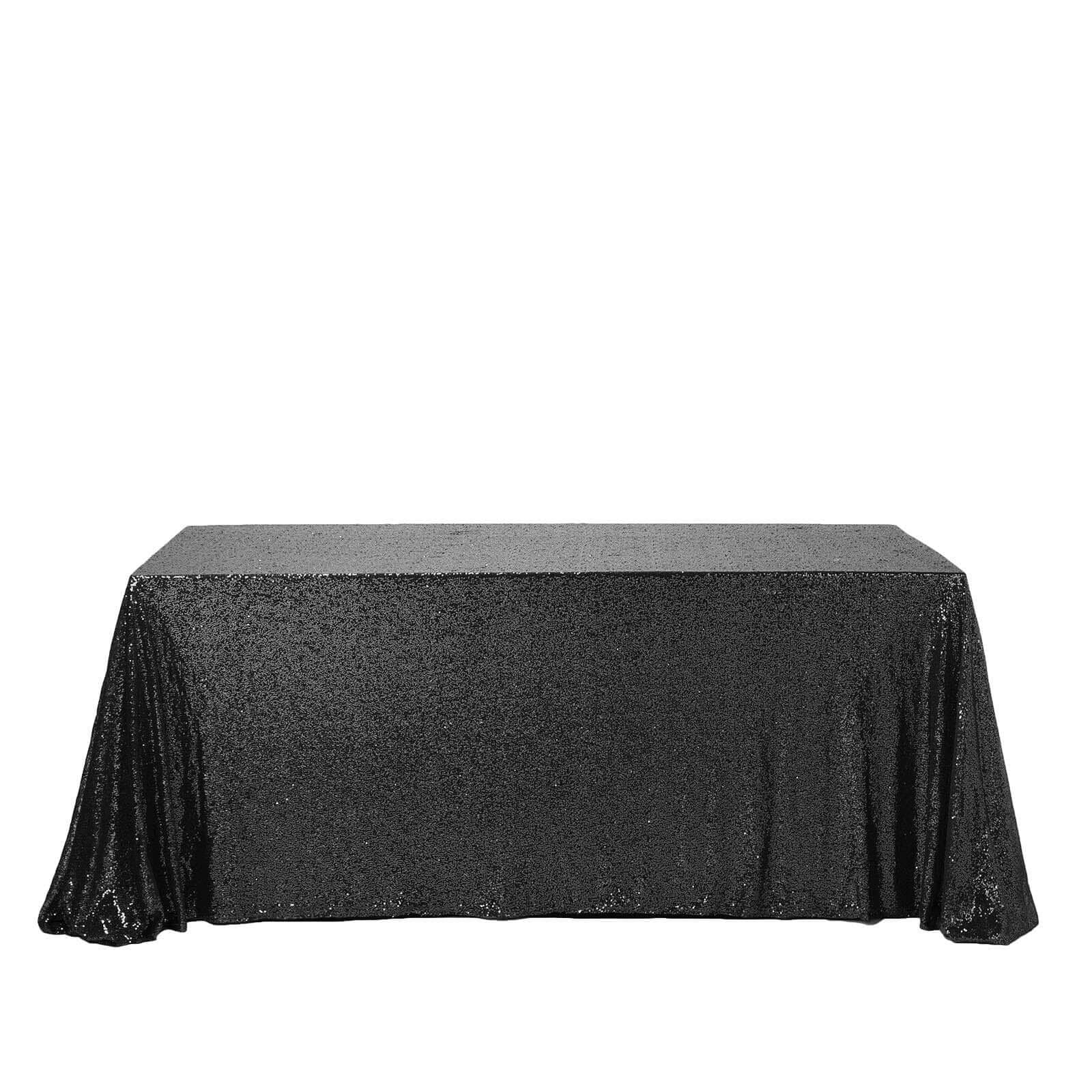 Sequin Rectangle Tablecloth 90"x156" Black - Seamless Shimmering Finish Table Cover - Image 7