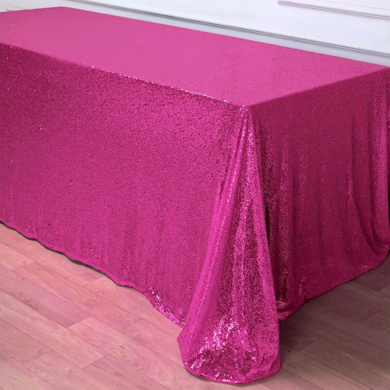 Sequin Rectangle Tablecloth 90"x156" Fuchsia - Seamless Shimmering Finish Table Cover - Image 2