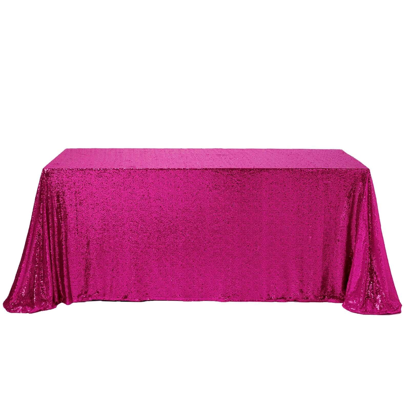 Sequin Rectangle Tablecloth 90"x156" Fuchsia - Seamless Shimmering Finish Table Cover - Image 6