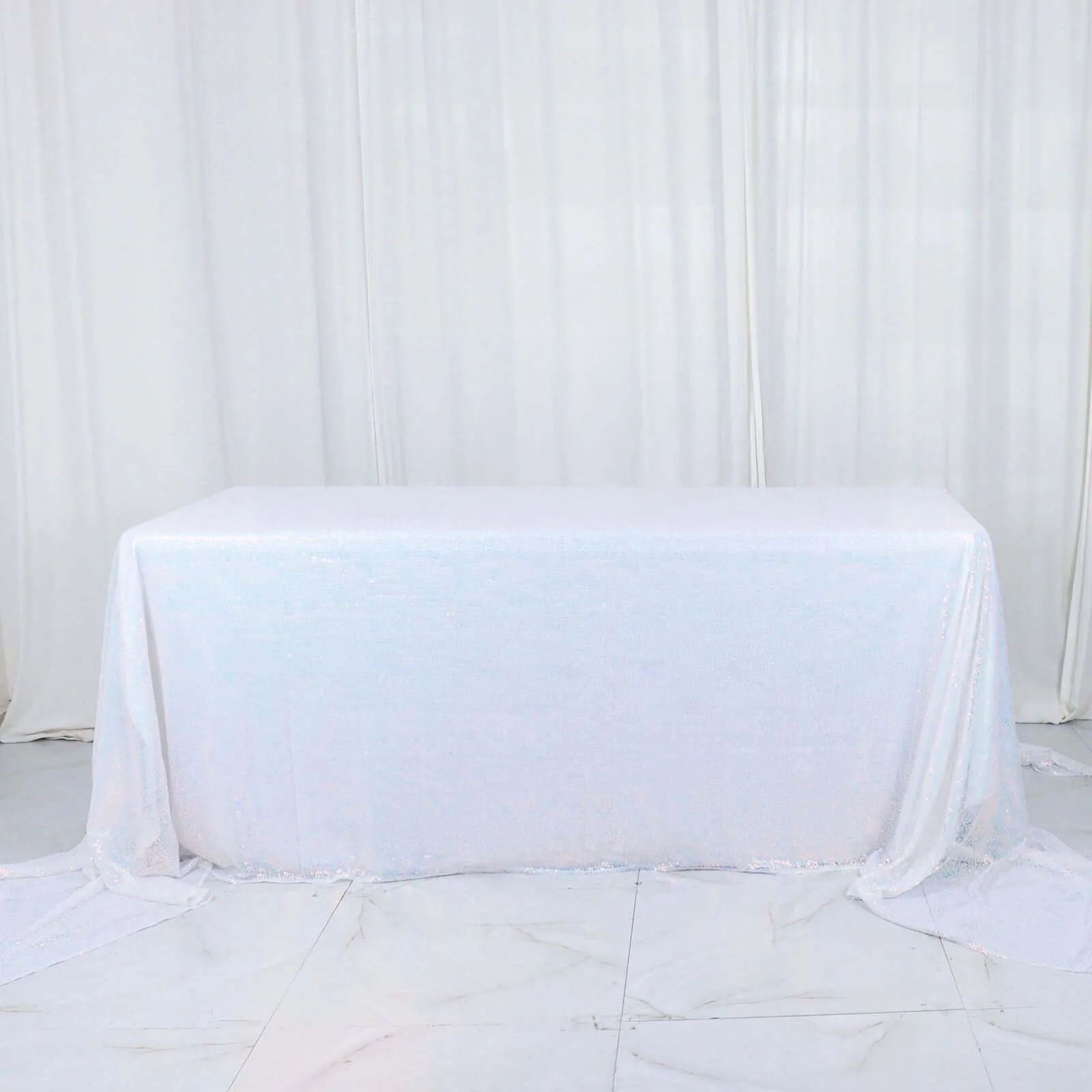 Sequin Rectangle Tablecloth 90"x156" Iridescent Blue - Seamless Shimmering Finish Table Cover