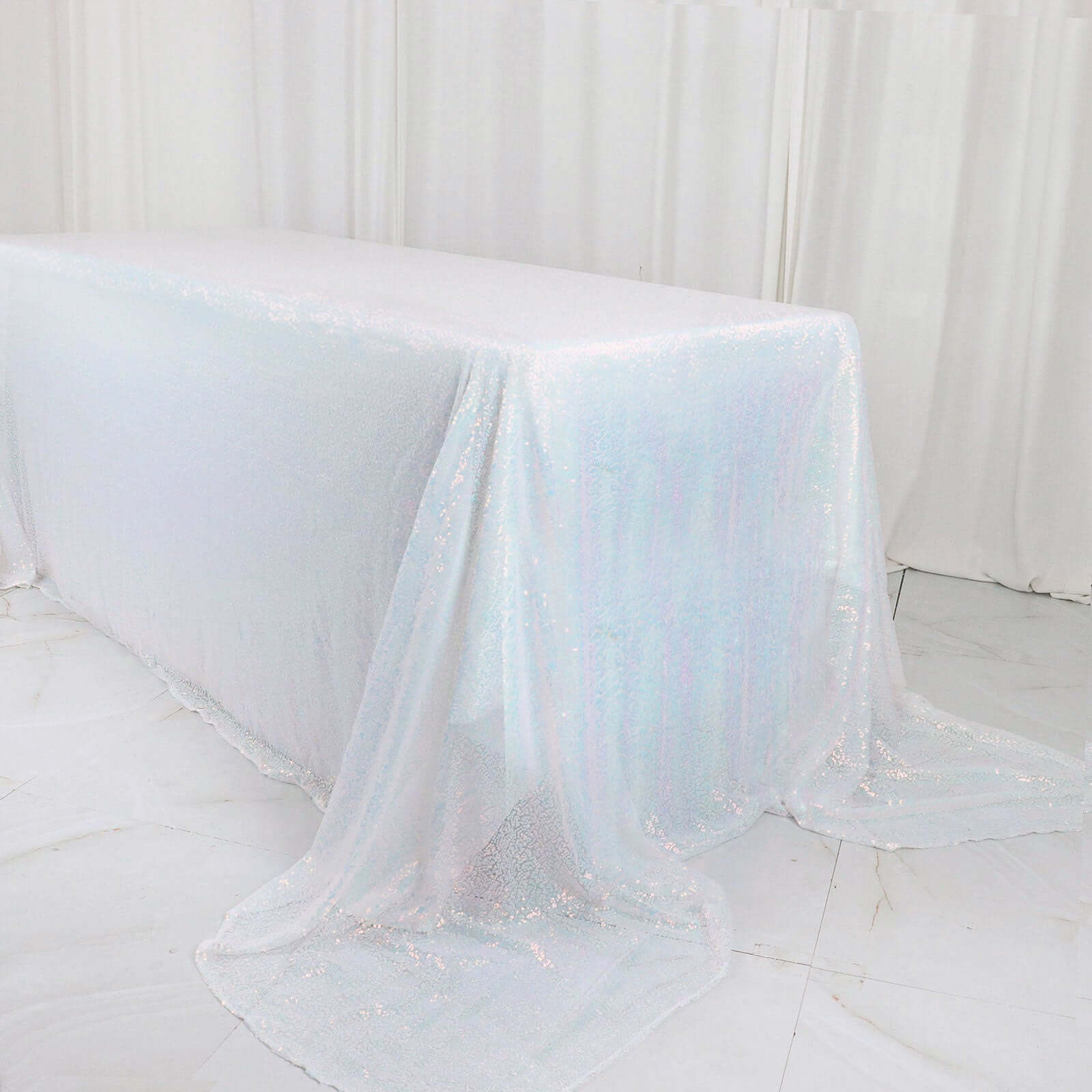 Sequin Rectangle Tablecloth 90"x156" Iridescent Blue - Seamless Shimmering Finish Table Cover - Image 7