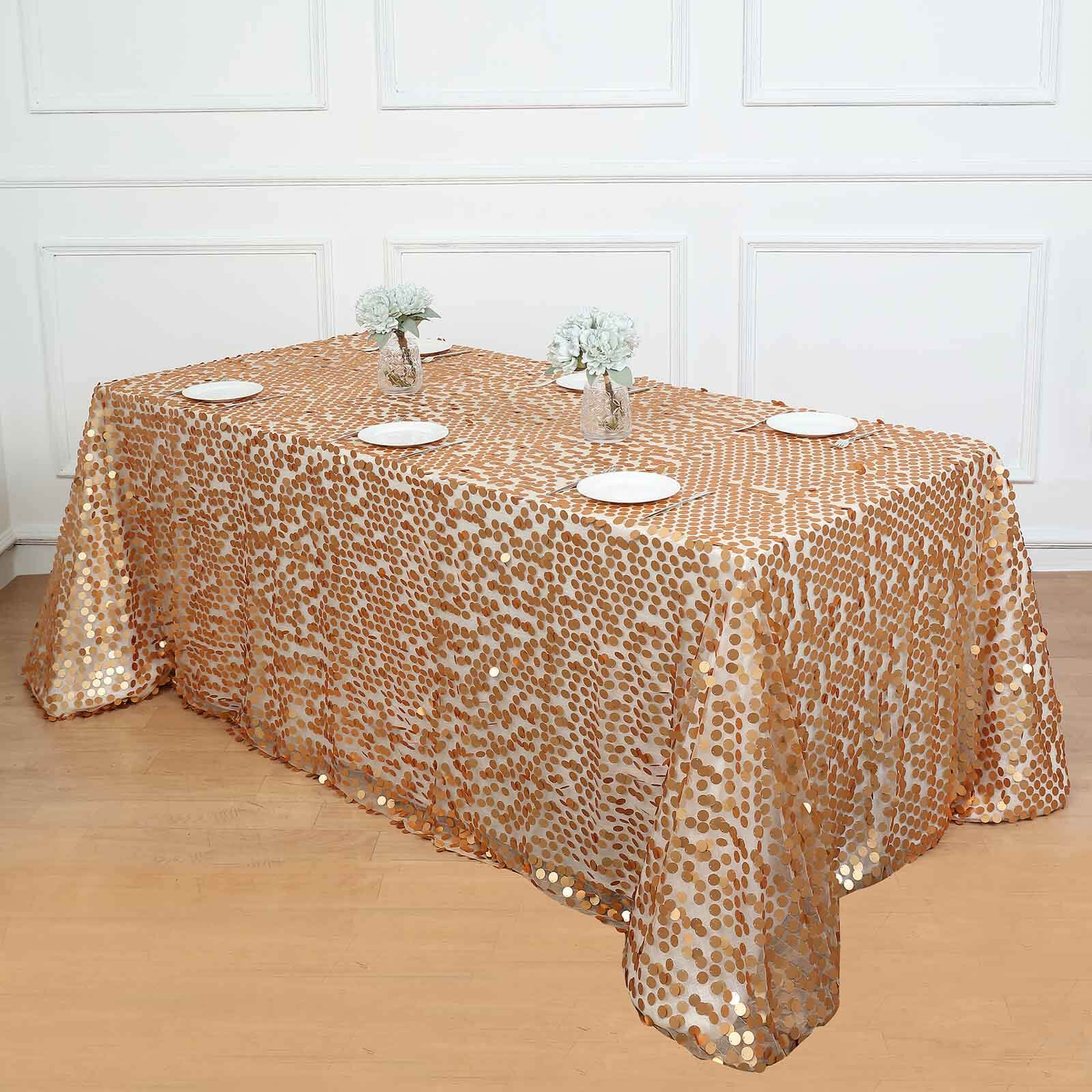 Sequin Rectangle Tablecloth 90"x156" Matte Champagne - Big Payette Seamless Table Cover - Image 3