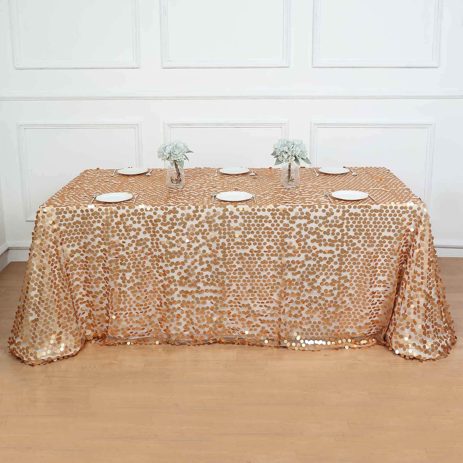 Sequin Rectangle Tablecloth 90"x156" Matte Champagne - Big Payette Seamless Table Cover - Image 5