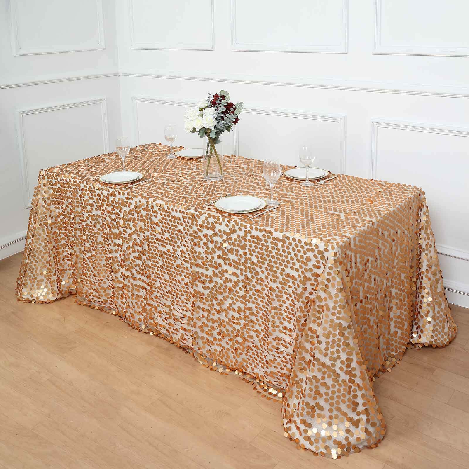 Sequin Rectangle Tablecloth 90"x156" Matte Champagne - Big Payette Seamless Table Cover - Image 8