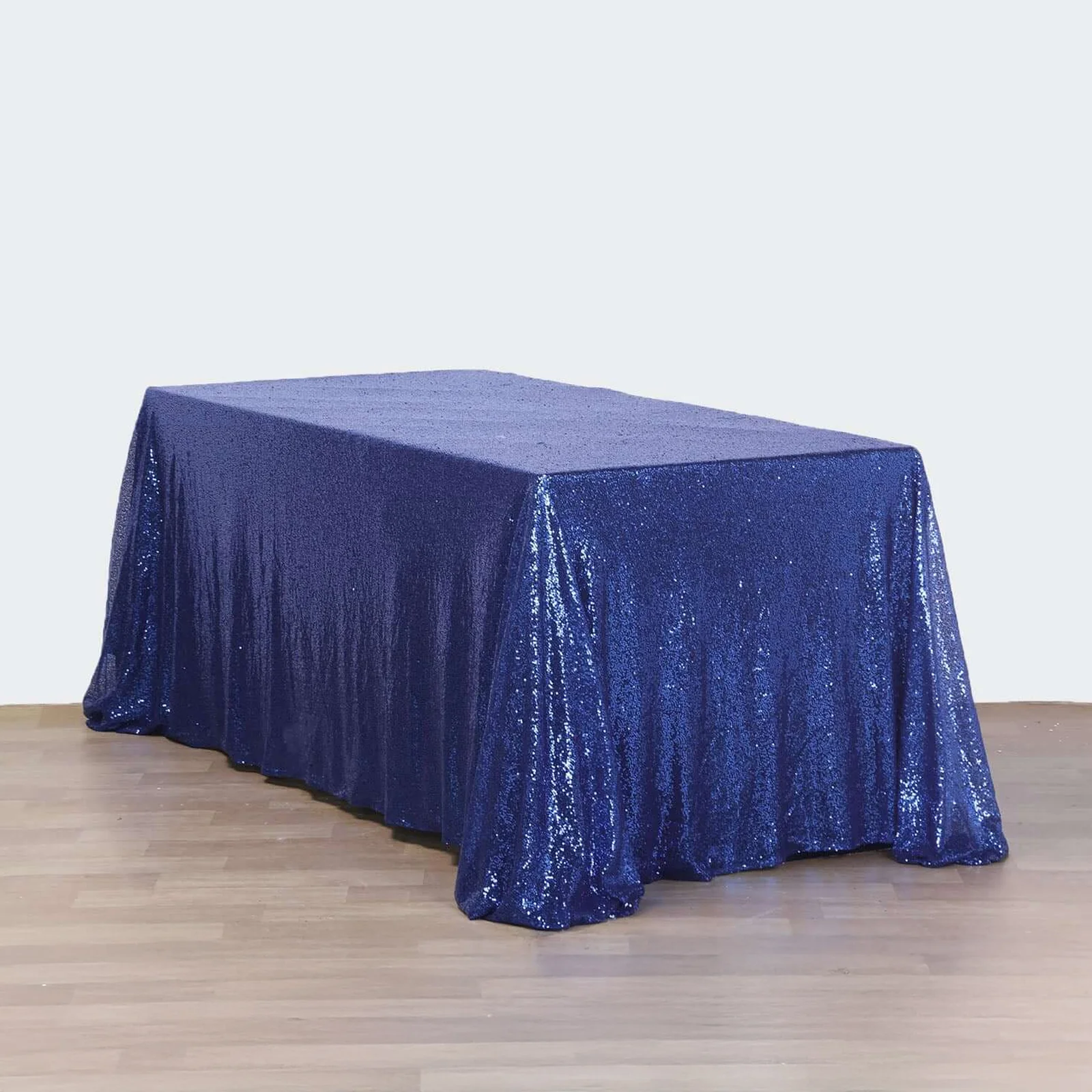 Sequin Rectangle Tablecloth 90"x156" Navy Blue - Seamless Shimmering Finish Table Cover - Image 5