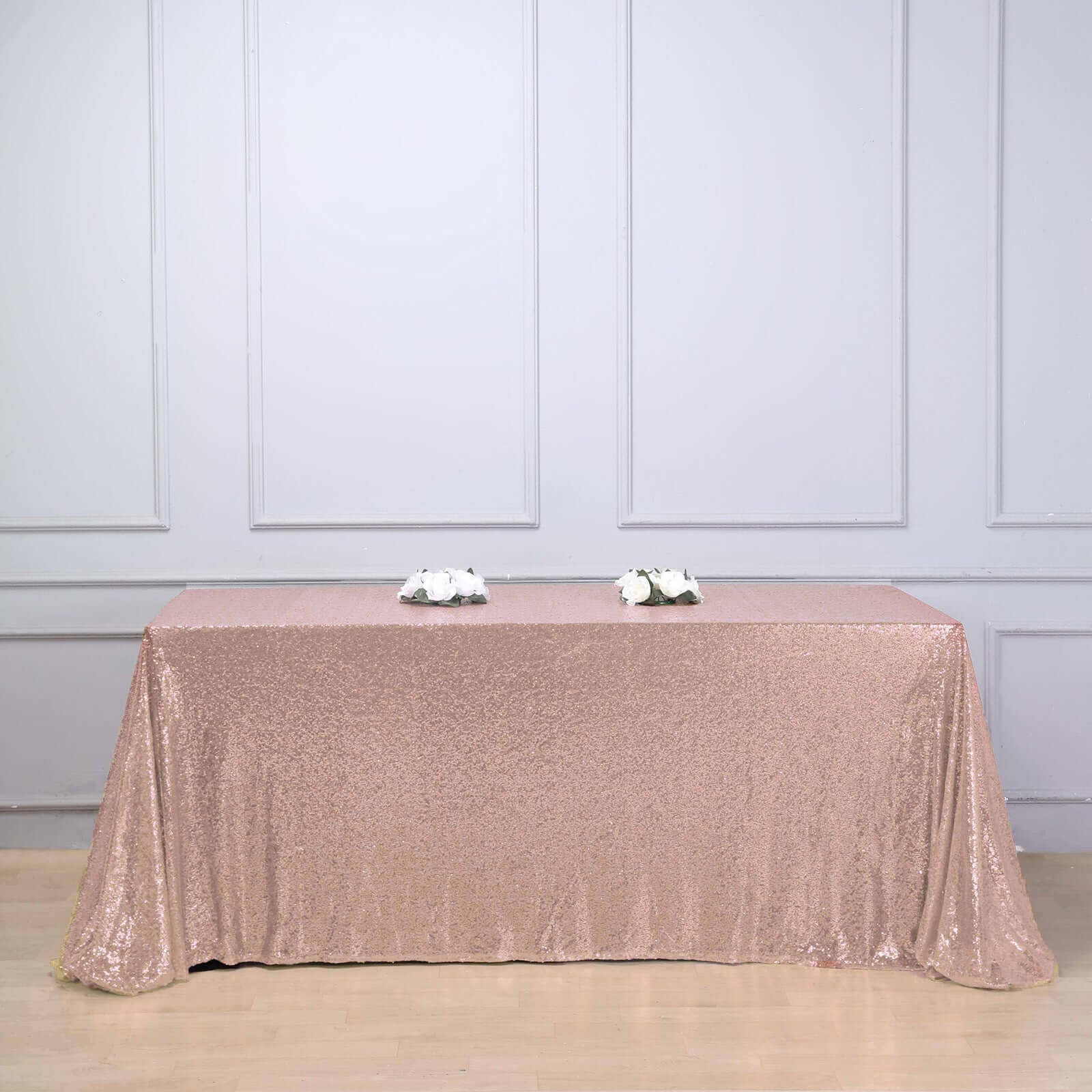 Sequin Rectangle Tablecloth 90"x156" Rose Gold - Seamless Shimmering Finish Table Cover - Image 7