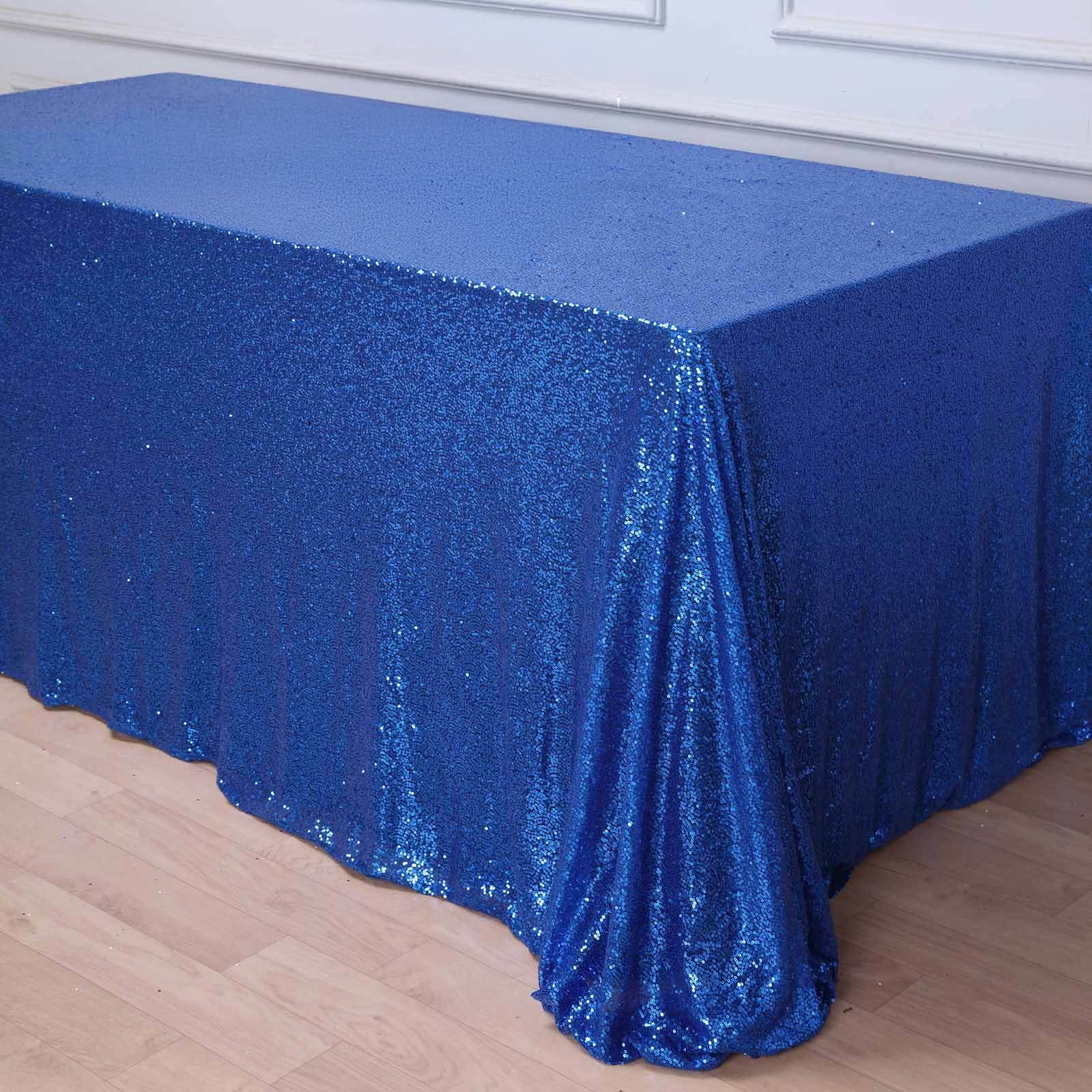Sequin Rectangle Tablecloth 90"x156" Royal Blue - Seamless Shimmering Finish Table Cover - Image 2