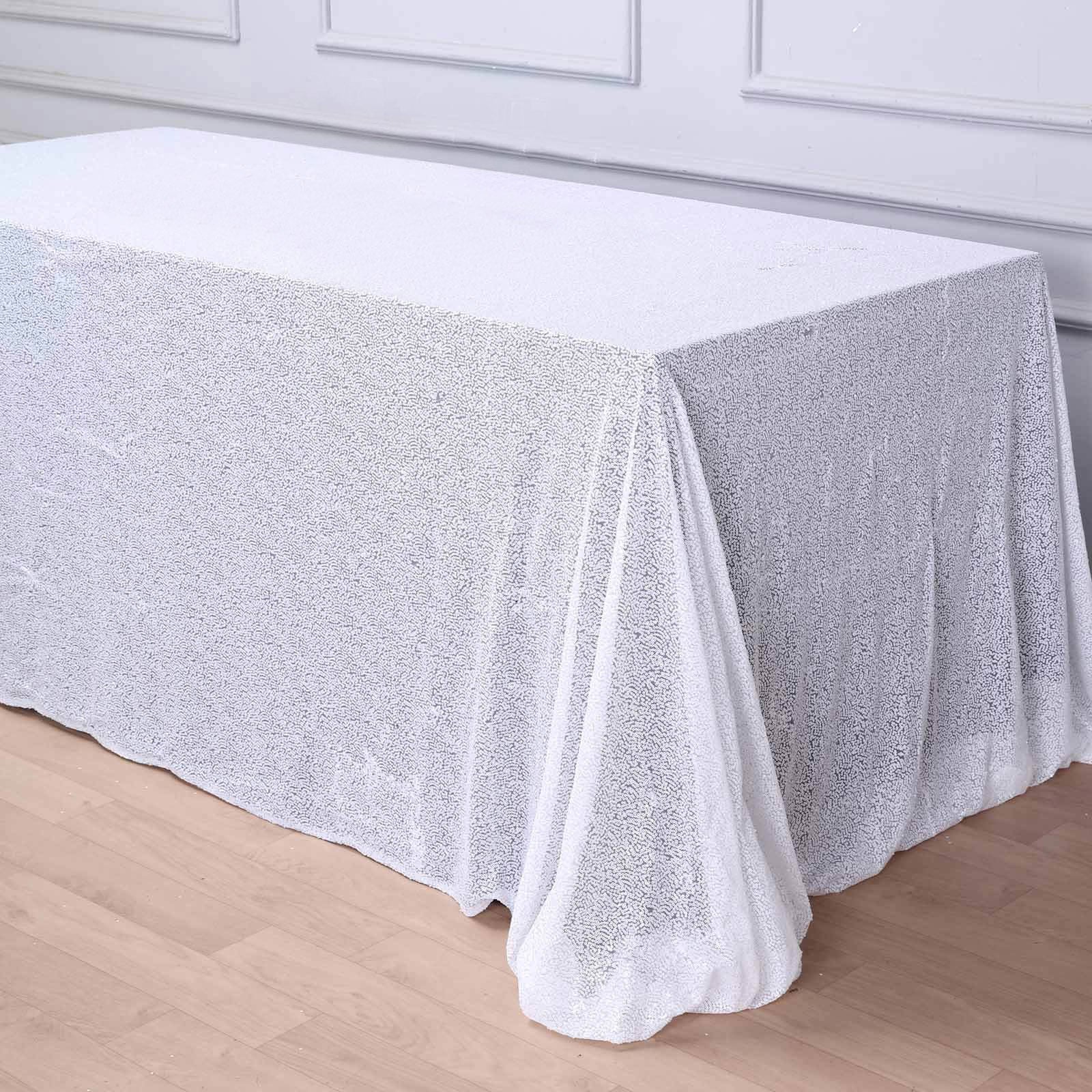 Sequin Rectangle Tablecloth 90"x156" White with Seamless Shimmering Finish - Refined Decor for Weddings - Image 2